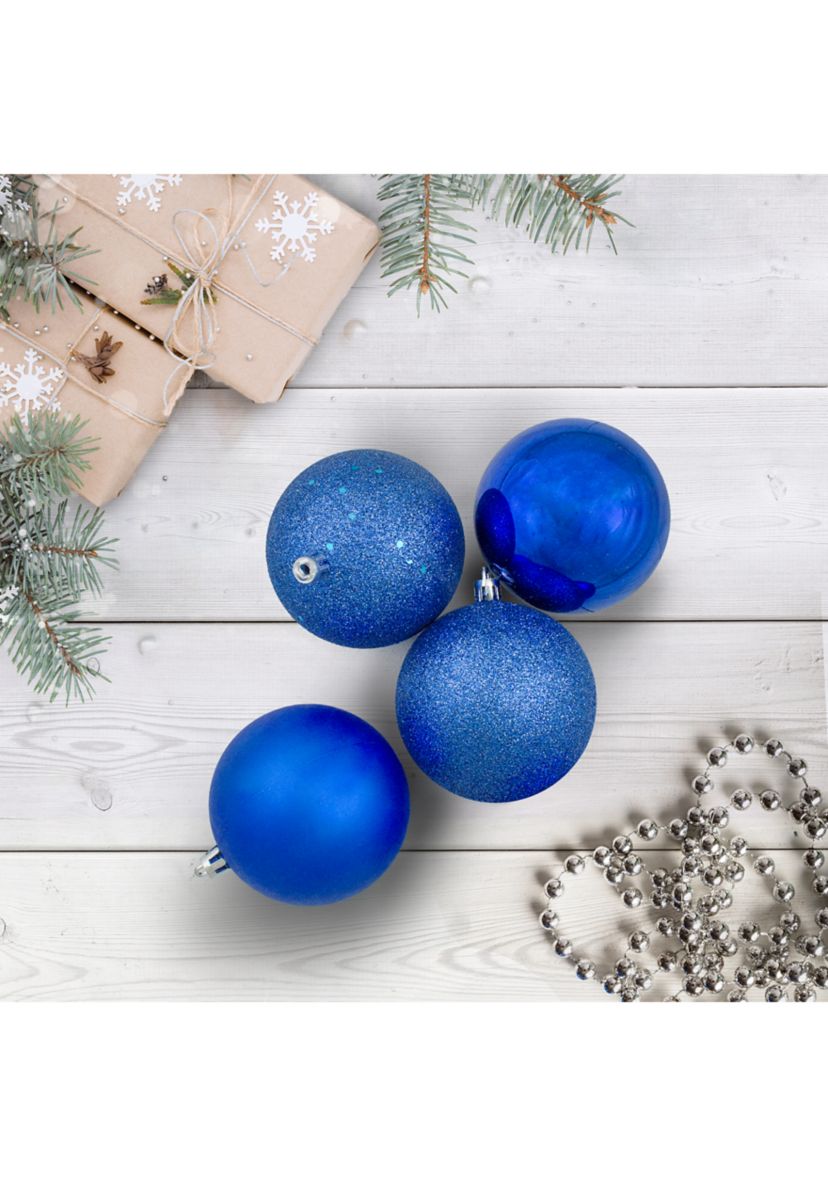 32ct Lavish Blue Shatterproof 4-Finish Christmas Ball Ornaments 3.25Inch (80mm)