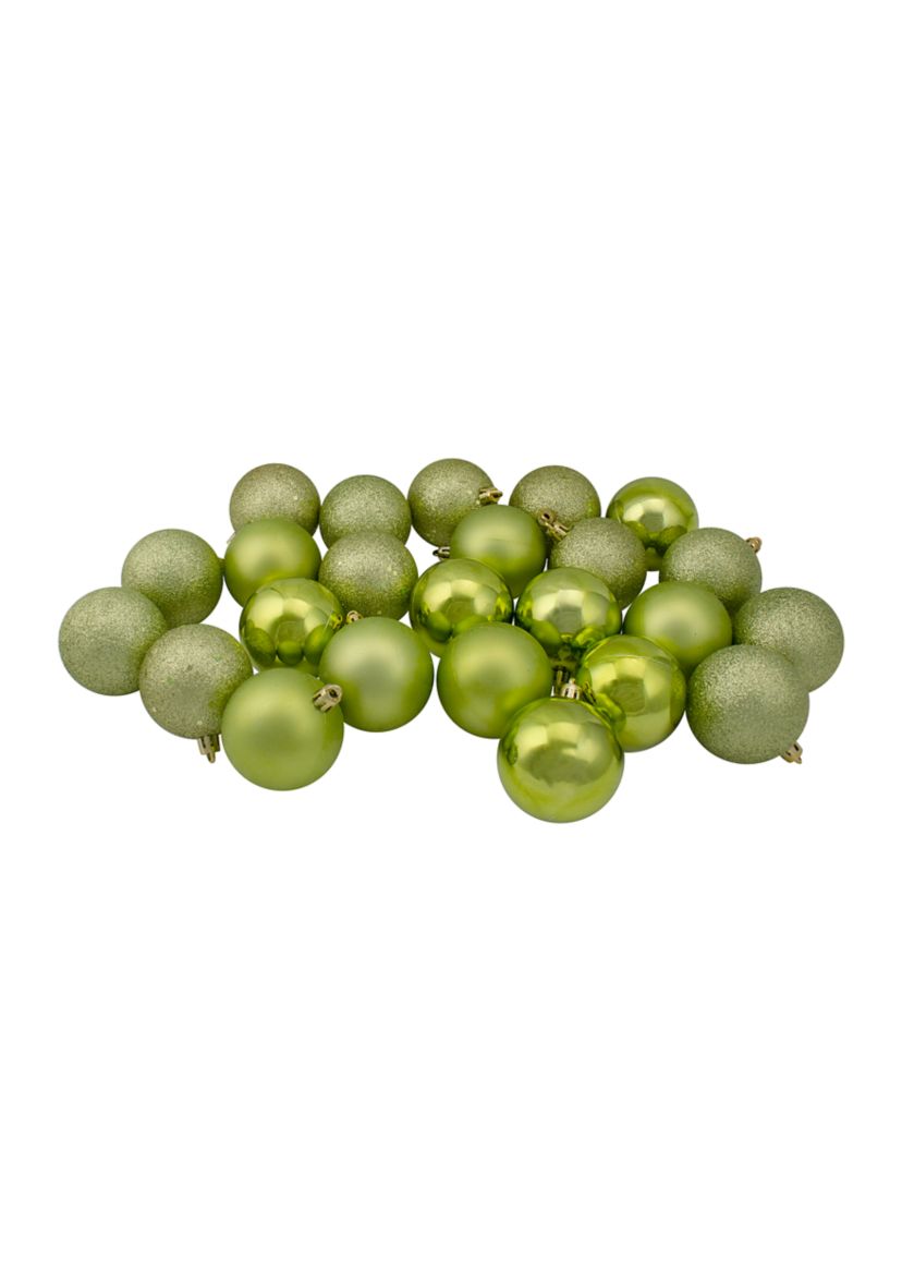 24 Count Kiwi Green Shatterproof 4-Finish 2.5" Christmas Ball Ornaments