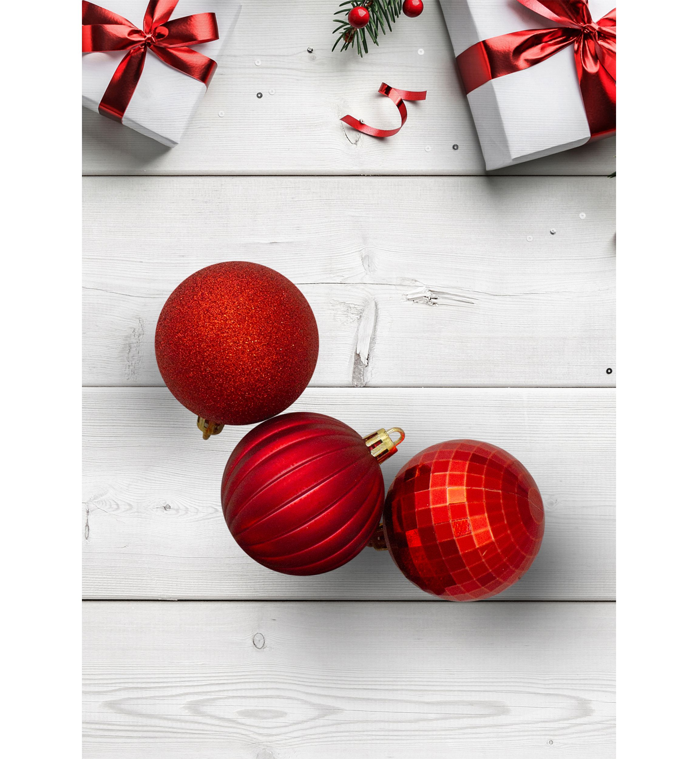 100ct Red Shatterproof 3-Finish Christmas Ball Ornaments 2.5Inch (60mm)