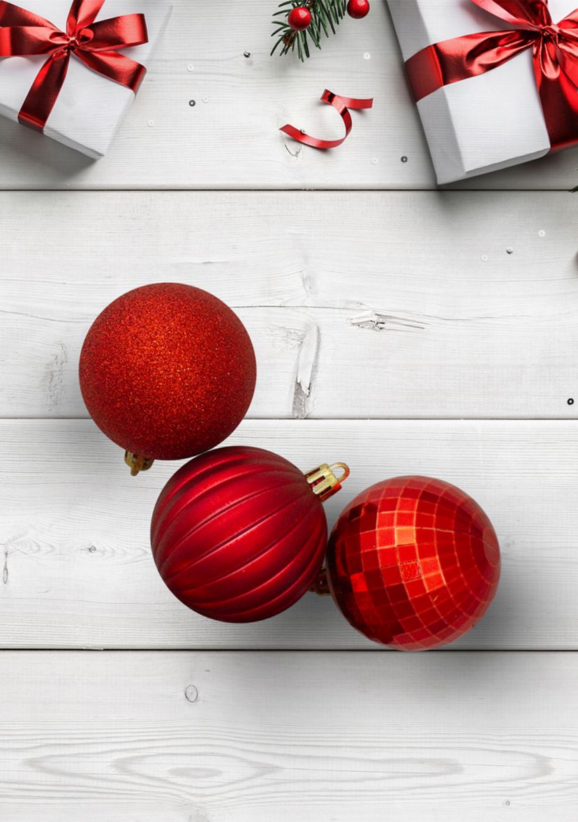 100ct Red Shatterproof 3-Finish Christmas Ball Ornaments 2.5Inch (60mm)