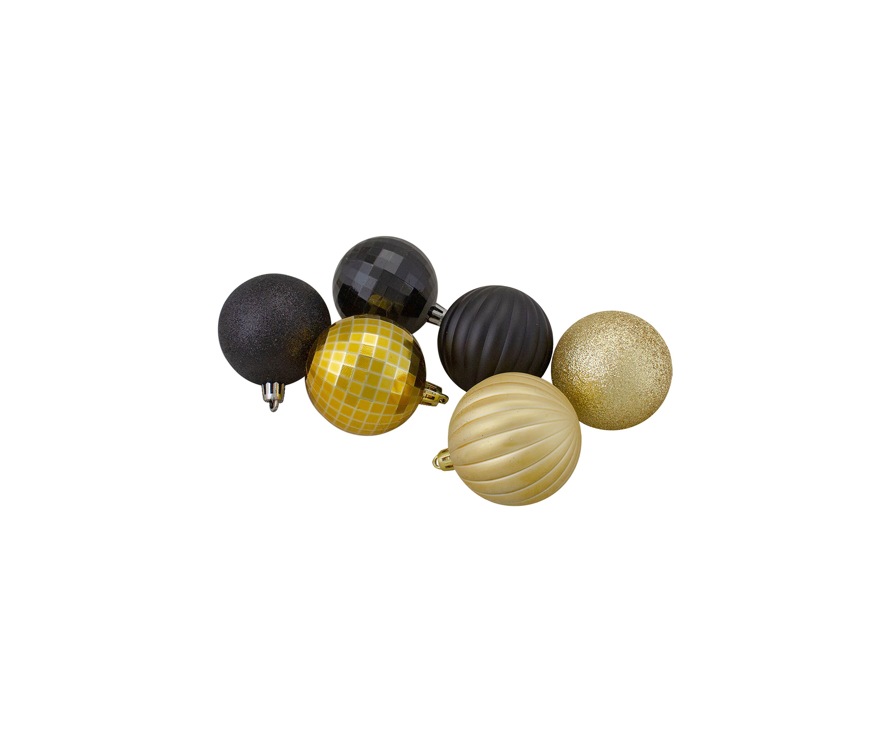 100ct Black and Gold Shatterproof 3-Finish Christmas Ball Ornaments 2.5Inch (60mm)