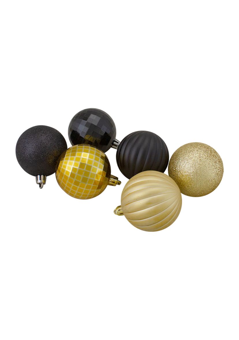 100ct Black and Gold Shatterproof 3-Finish Christmas Ball Ornaments 2.5Inch (60mm)