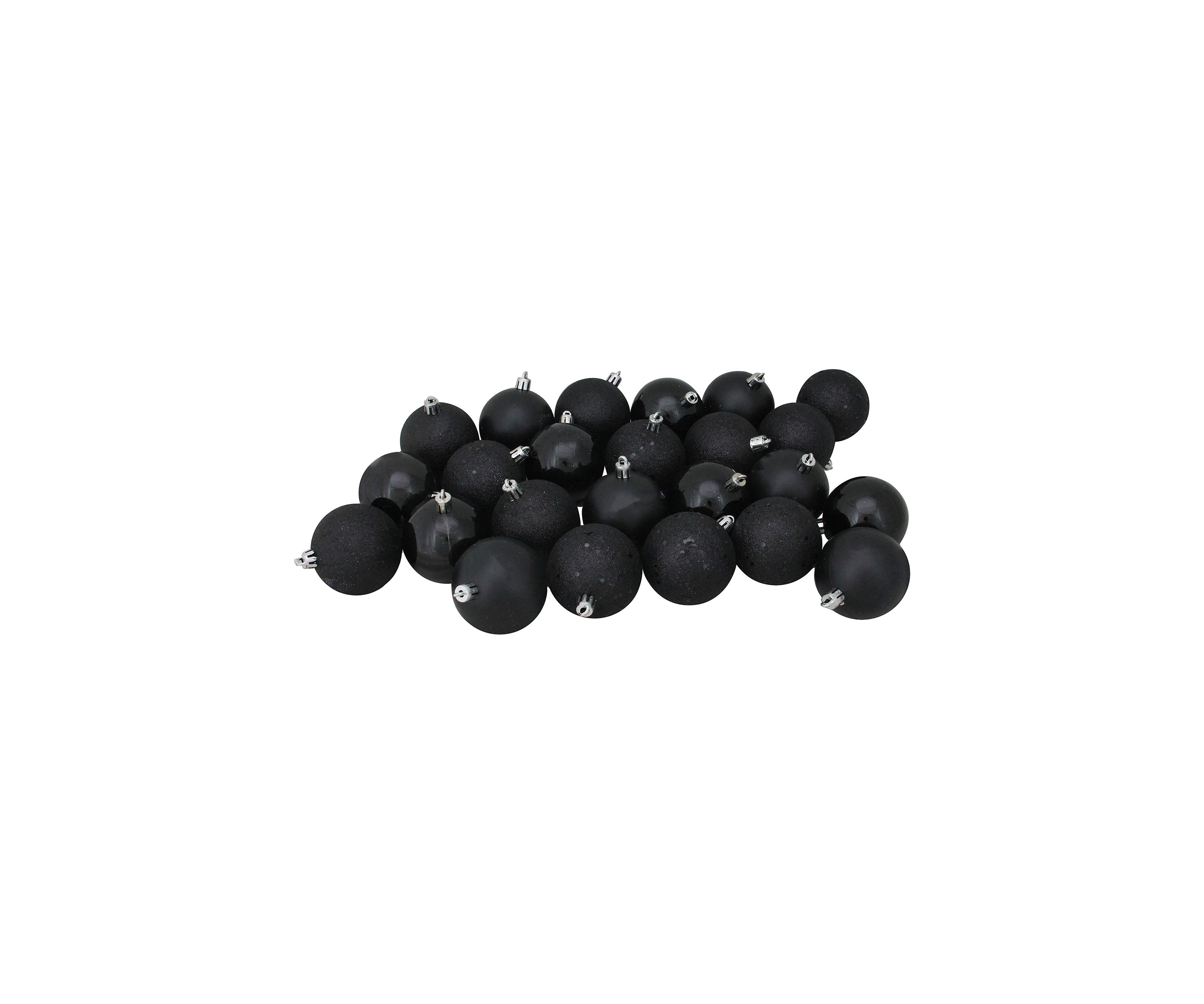 24ct Jet Black Shatterproof 4-Finish Christmas Ball Ornaments 2.5Inch (60mm)