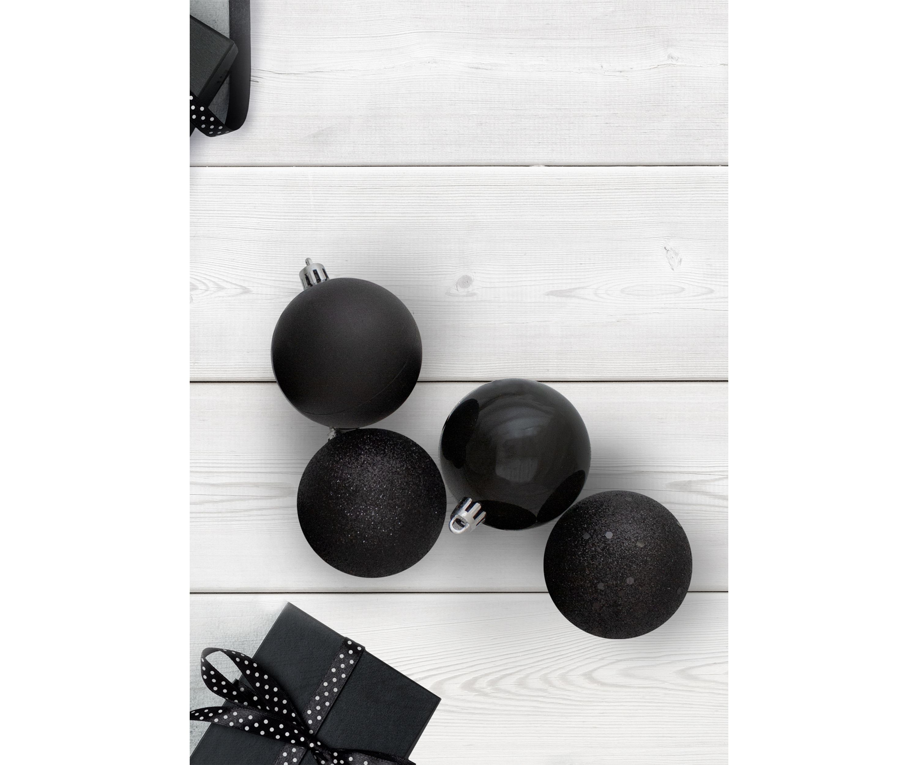24ct Jet Black Shatterproof 4-Finish Christmas Ball Ornaments 2.5Inch (60mm)