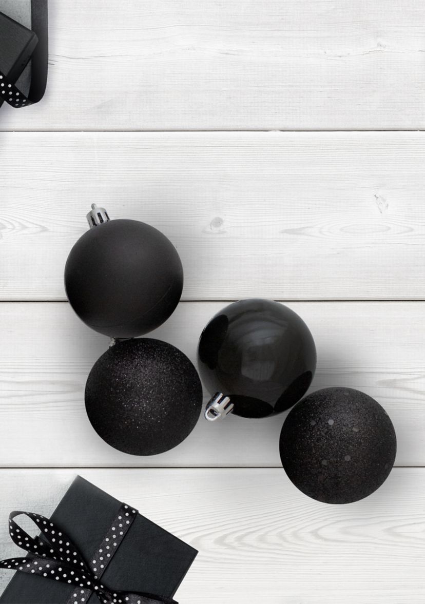 24ct Jet Black Shatterproof 4-Finish Christmas Ball Ornaments 2.5Inch (60mm)
