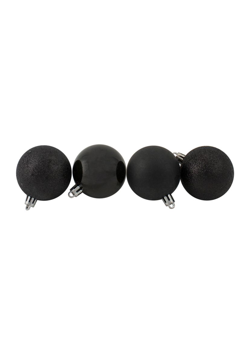 24ct Jet Black Shatterproof 4-Finish Christmas Ball Ornaments 2.5Inch (60mm)