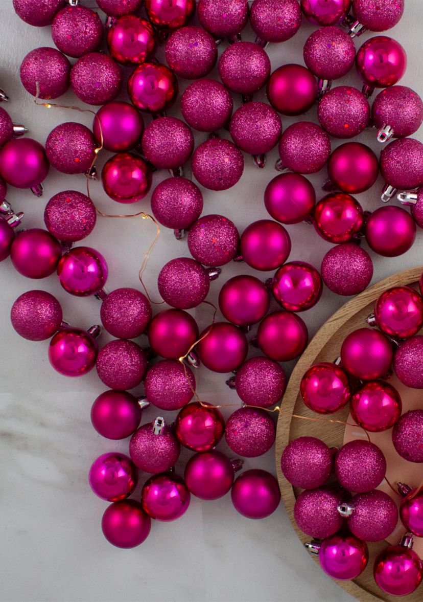 96ct Magenta Pink Shatterproof 4-Finish Christmas Ball Ornaments 1.5Inch (40mm)