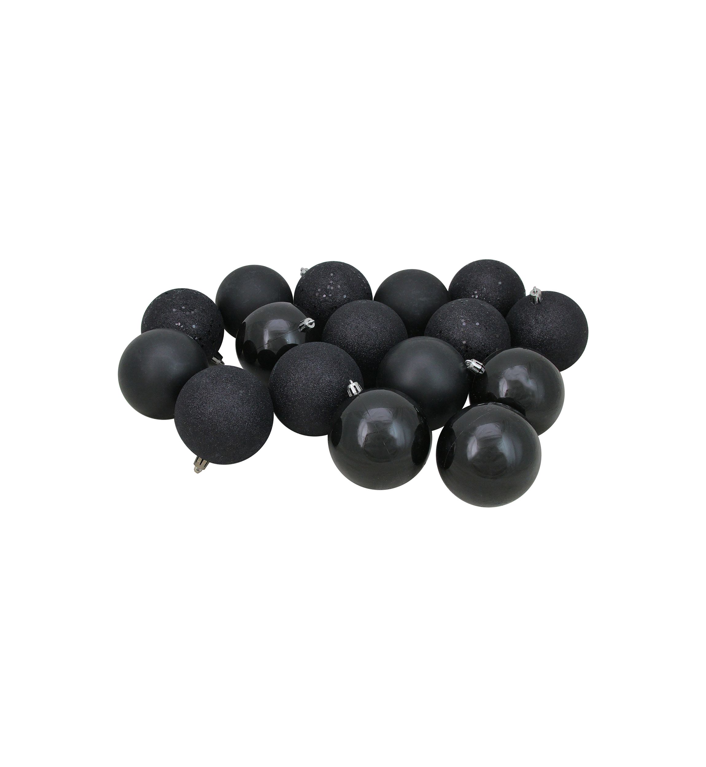 32ct Jet Black Shatterproof 4-Finish Christmas Ball Ornaments 3.25Inch (80mm)
