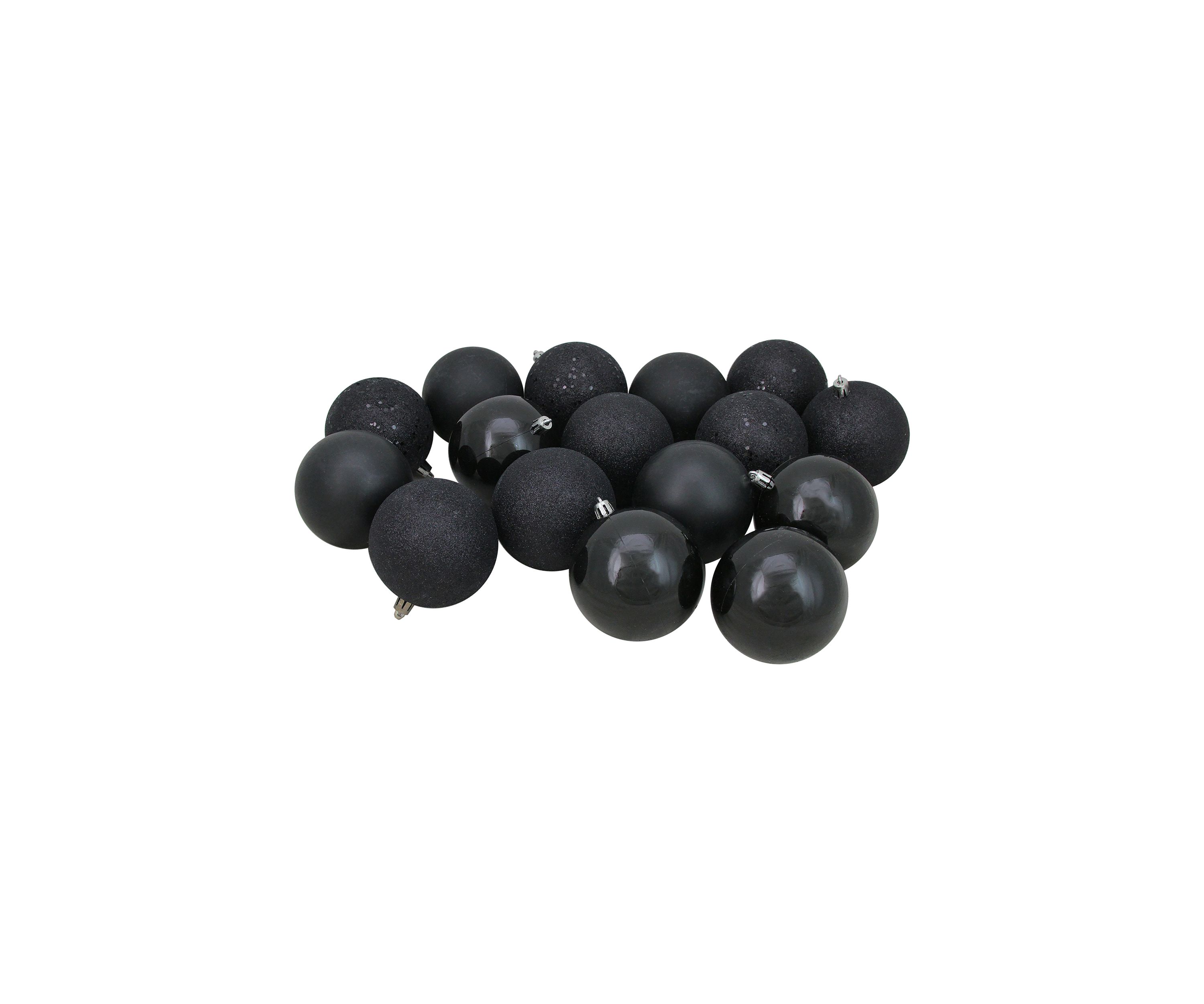 32ct Jet Black Shatterproof 4-Finish Christmas Ball Ornaments 3.25Inch (80mm)