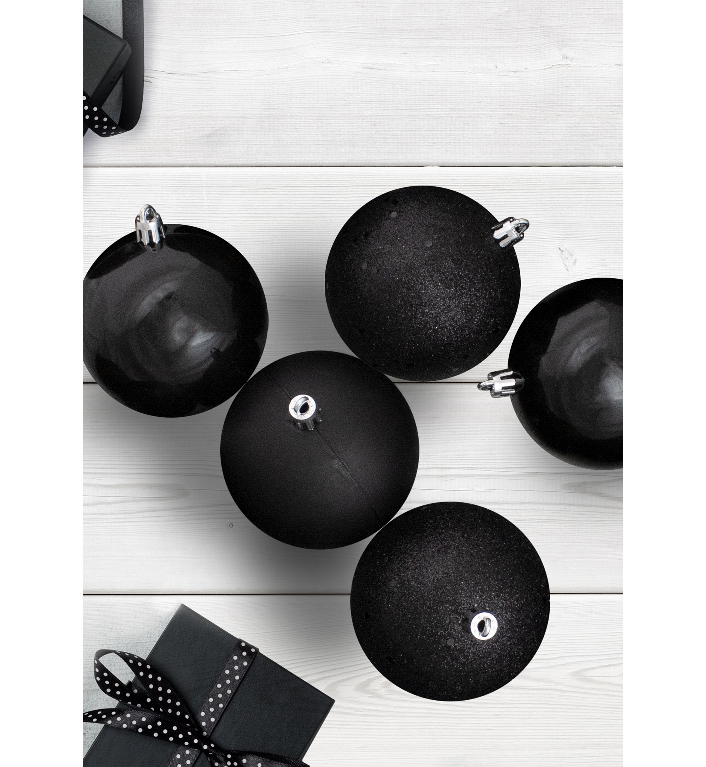 32ct Jet Black Shatterproof 4-Finish Christmas Ball Ornaments 3.25Inch (80mm)