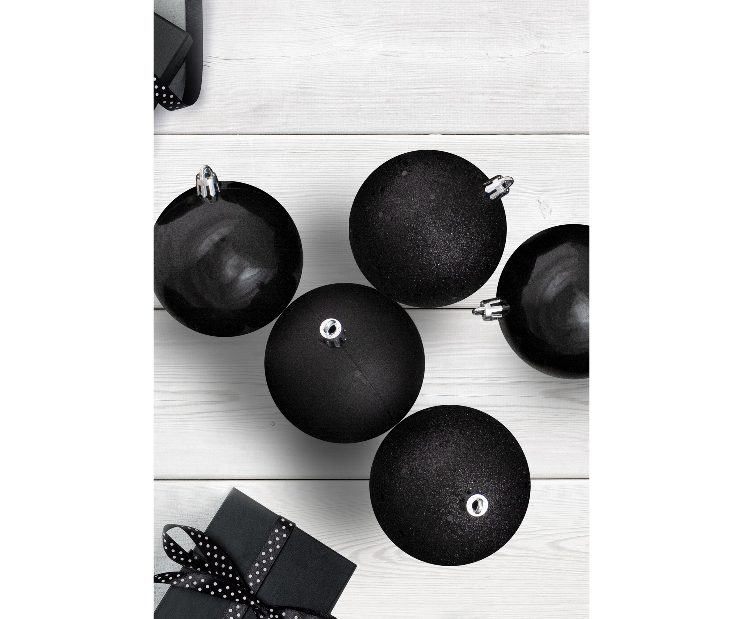 32ct Jet Black Shatterproof 4-Finish Christmas Ball Ornaments 3.25Inch (80mm)