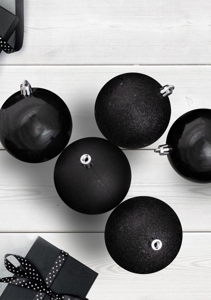 32ct Jet Black Shatterproof 4-Finish Christmas Ball Ornaments 3.25Inch (80mm)