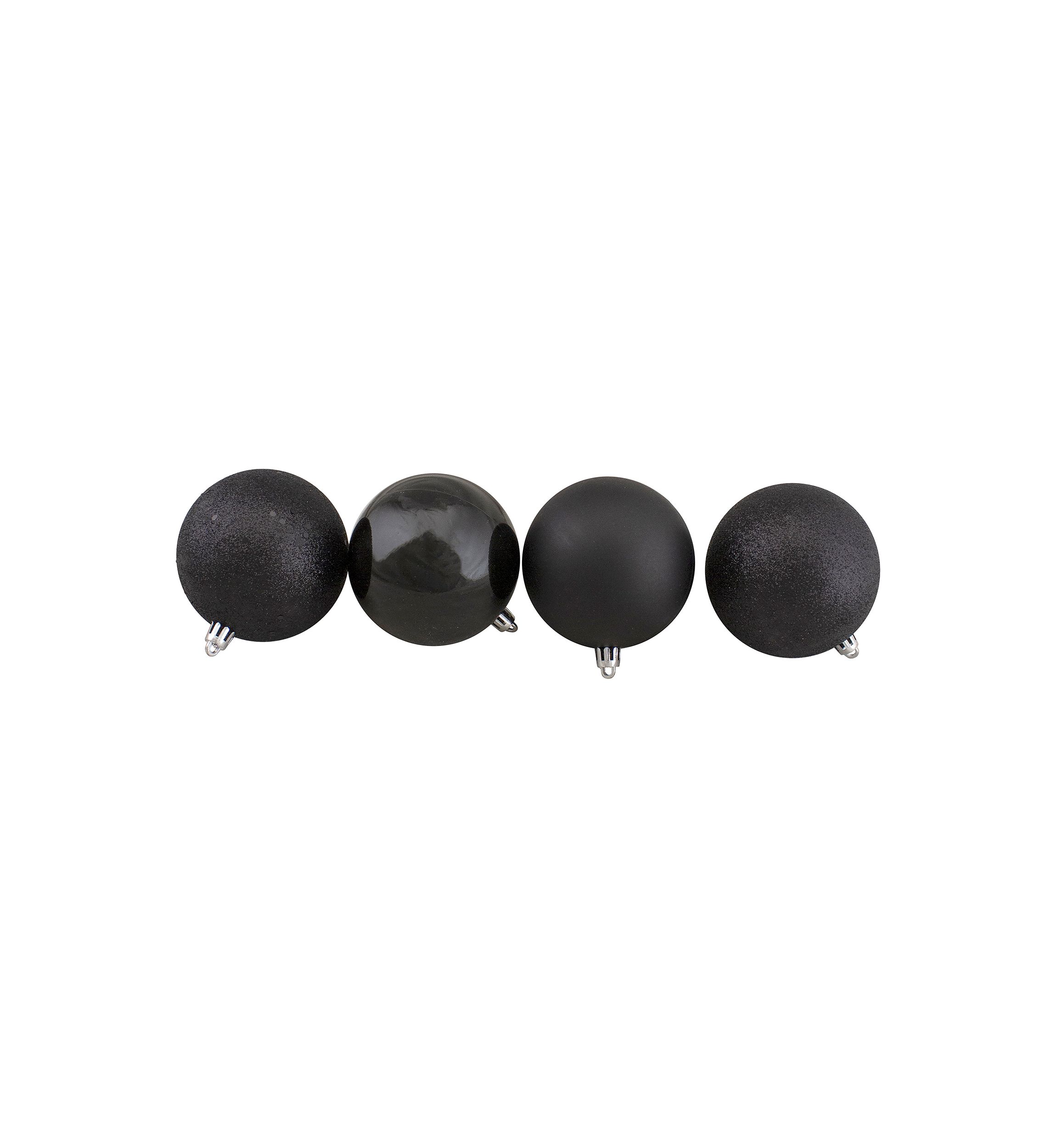 32ct Jet Black Shatterproof 4-Finish Christmas Ball Ornaments 3.25Inch (80mm)