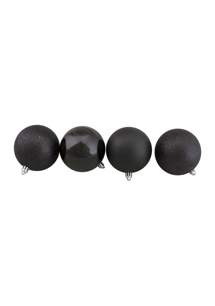 32ct Jet Black Shatterproof 4-Finish Christmas Ball Ornaments 3.25Inch (80mm)
