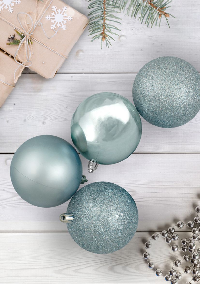 60ct Blue Shatterproof 4-Finish Christmas Ball Ornaments 2.5Inch (60mm)