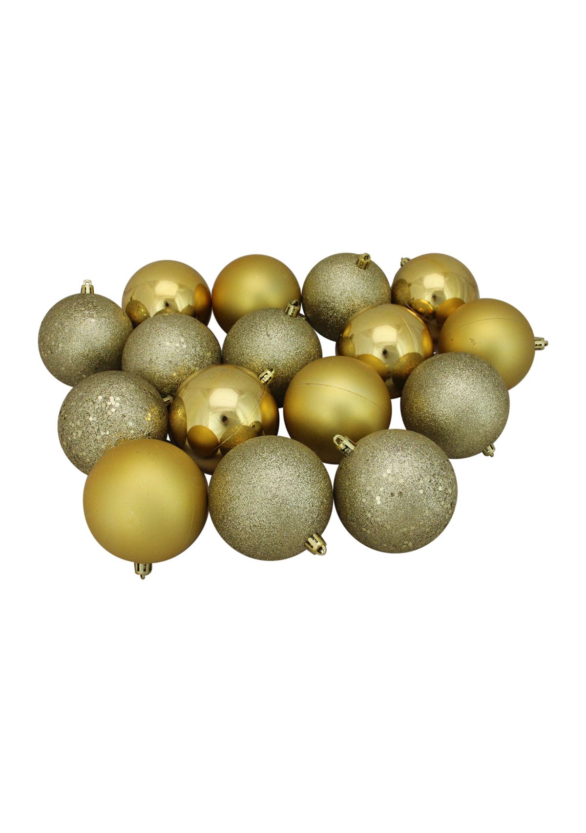 16ct Vegas Gold Shatterproof 4-Finish Christmas Ball Ornaments 3Inch (75mm)