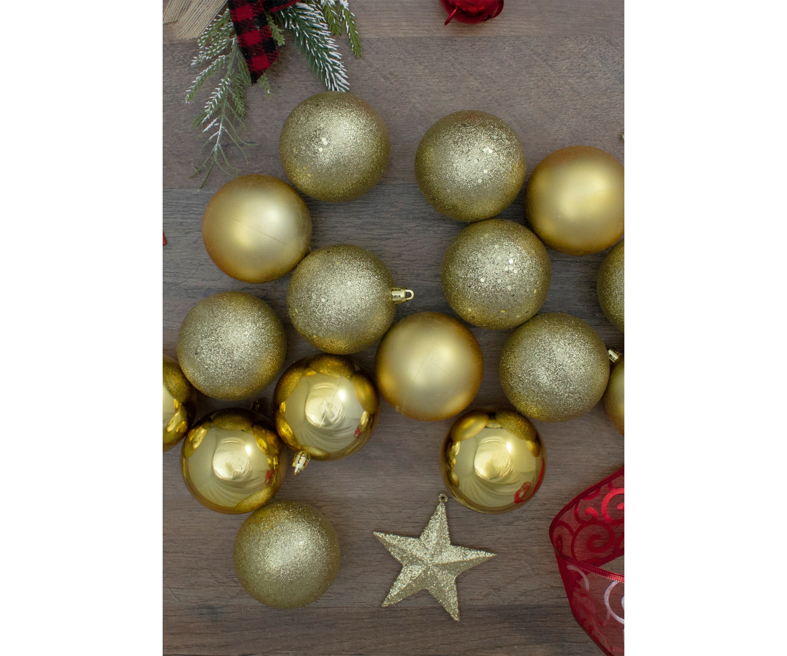 16ct Vegas Gold Shatterproof 4-Finish Christmas Ball Ornaments 3Inch (75mm)