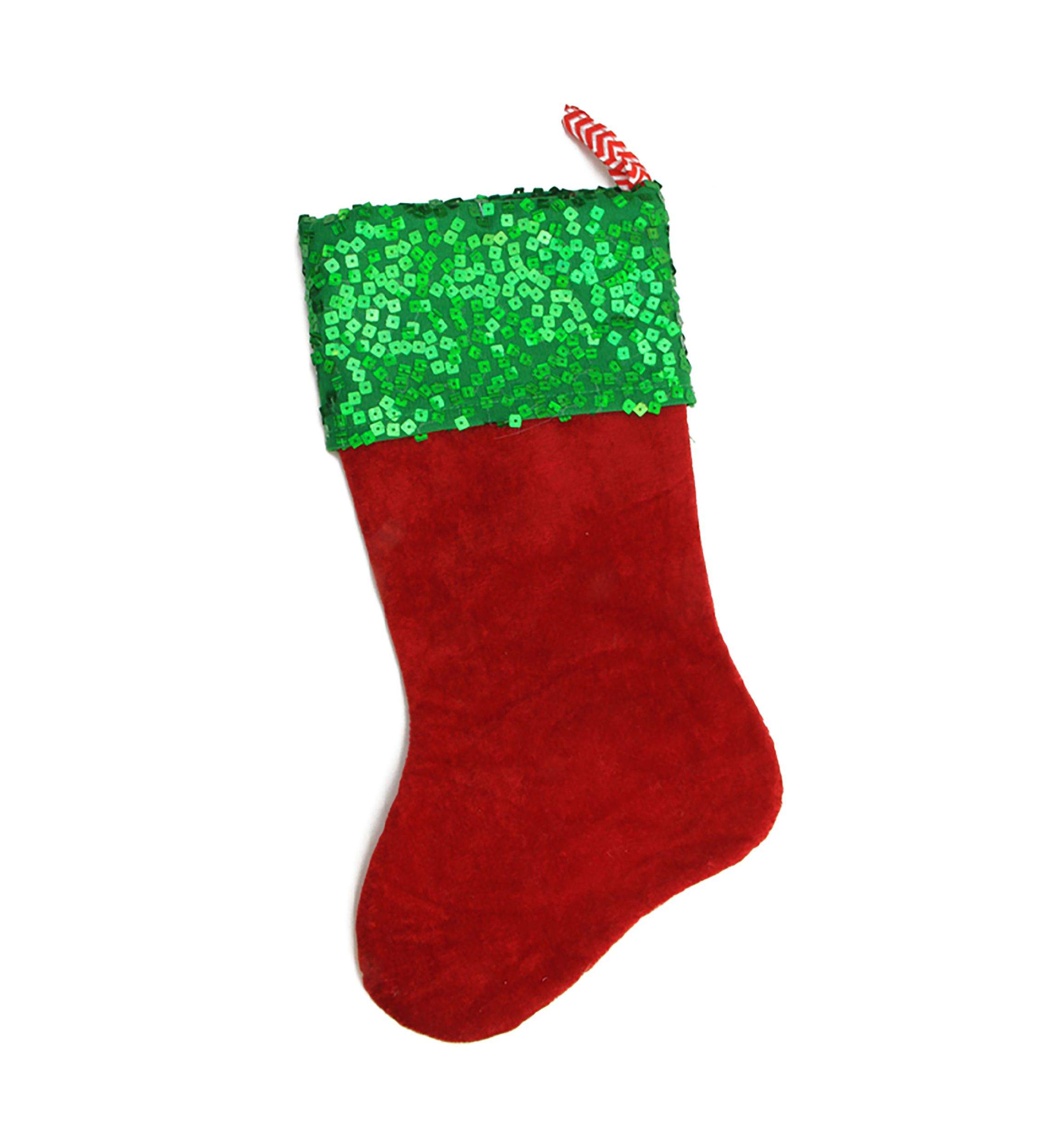 19Inch Red and Green Chevron Sequin Christmas Stocking
