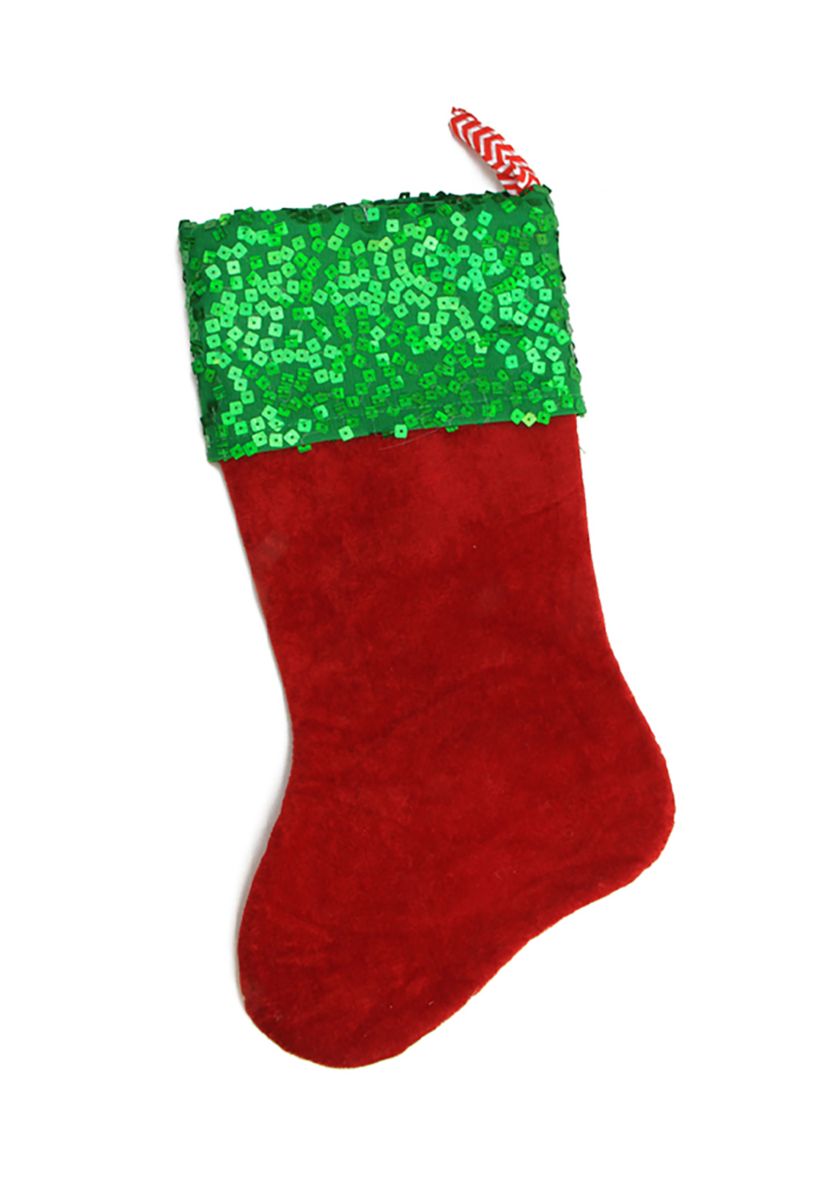 19Inch Red and Green Chevron Sequin Christmas Stocking