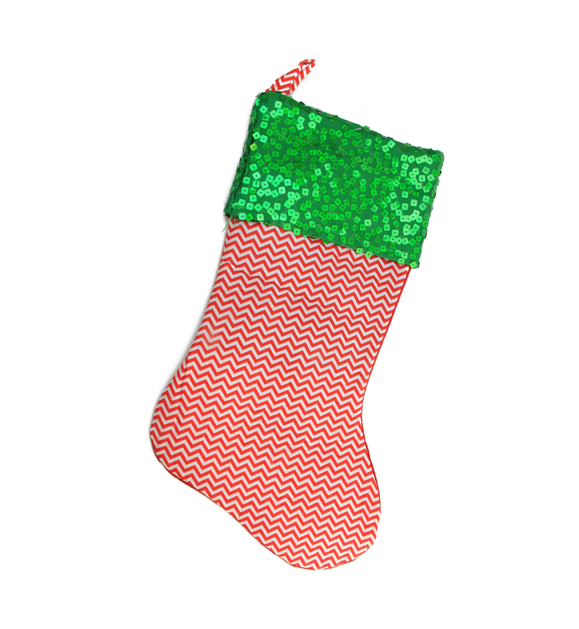 19Inch Red and Green Chevron Sequin Christmas Stocking