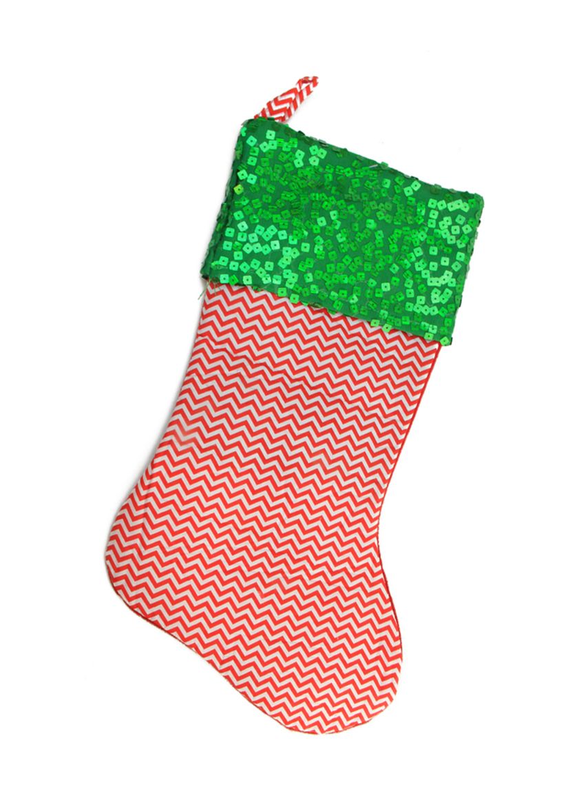19Inch Red and Green Chevron Sequin Christmas Stocking