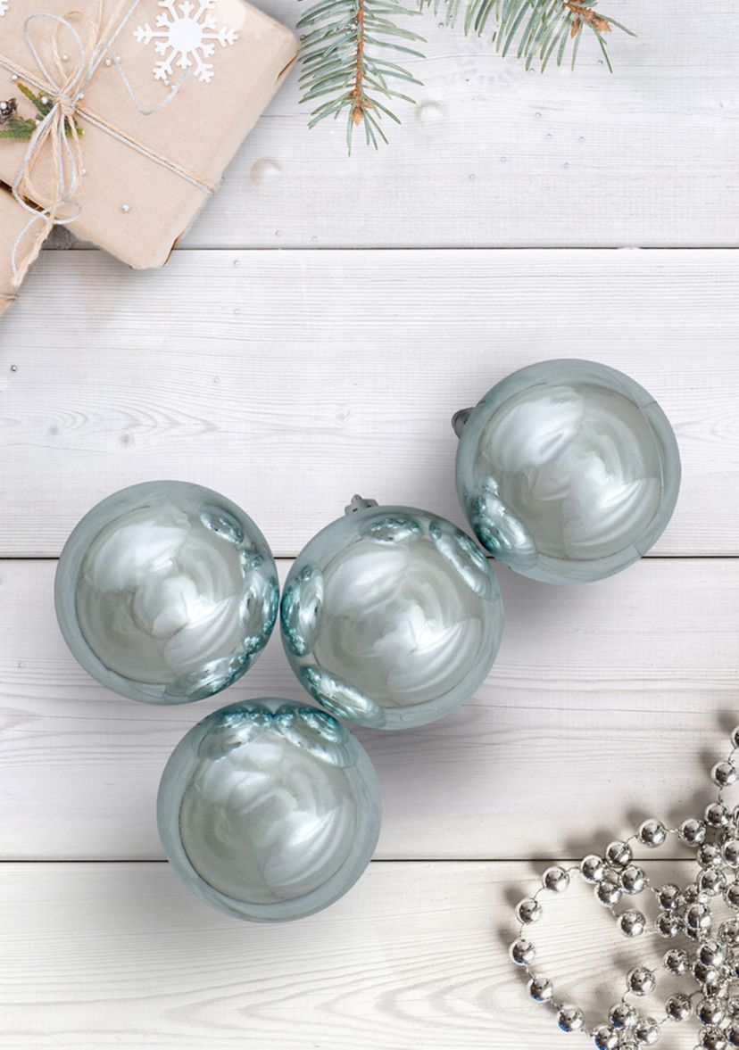 12ct Mermaid Blue Shatterproof Shiny Christmas Ball Ornaments 4Inch (100mm)