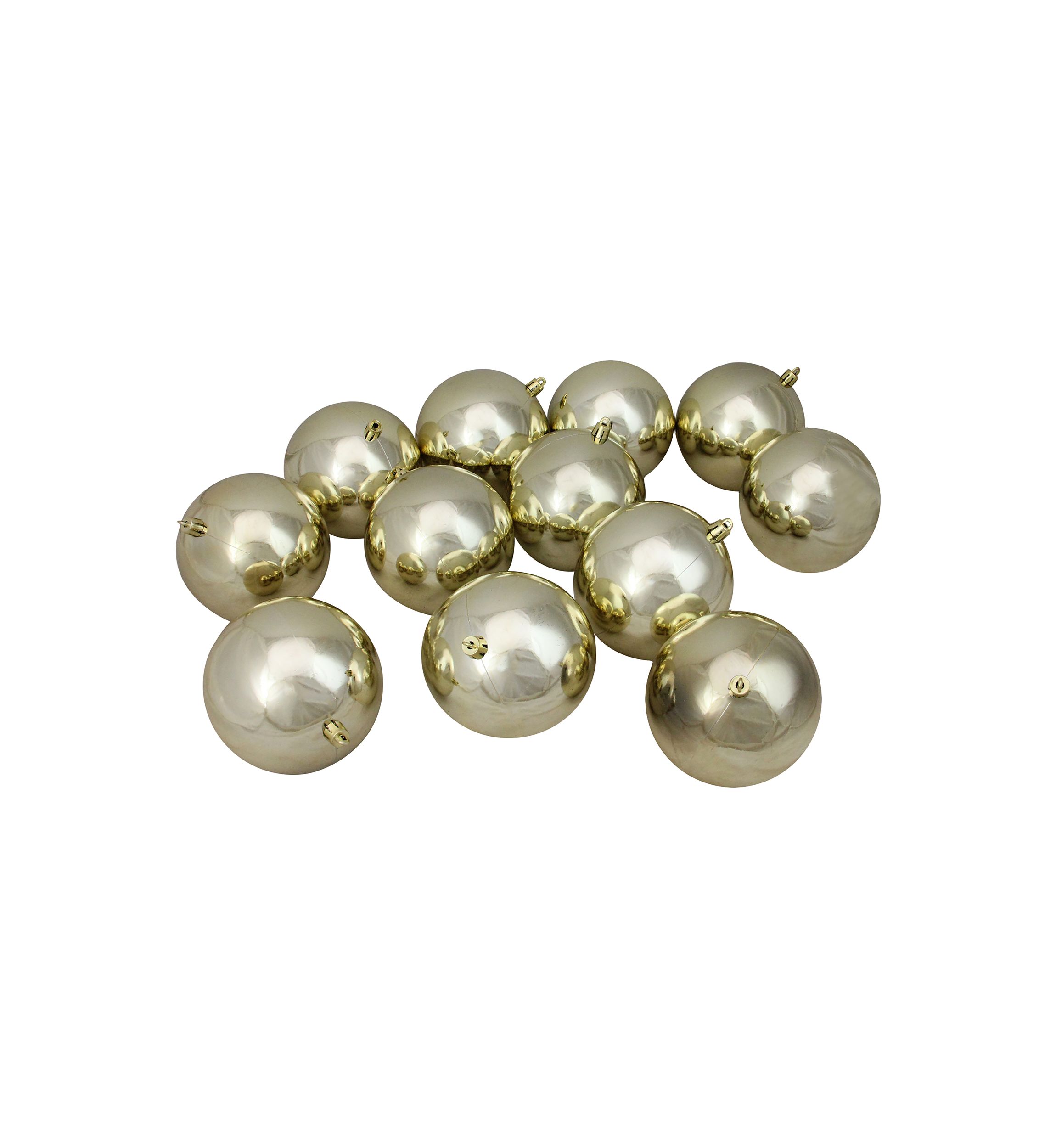 12ct Champagne Gold Shatterproof Shiny Christmas Ball Ornaments 4Inch (100mm)