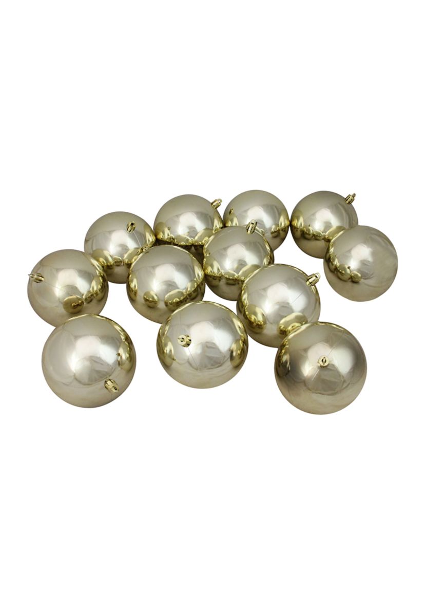 12ct Champagne Gold Shatterproof Shiny Christmas Ball Ornaments 4Inch (100mm)