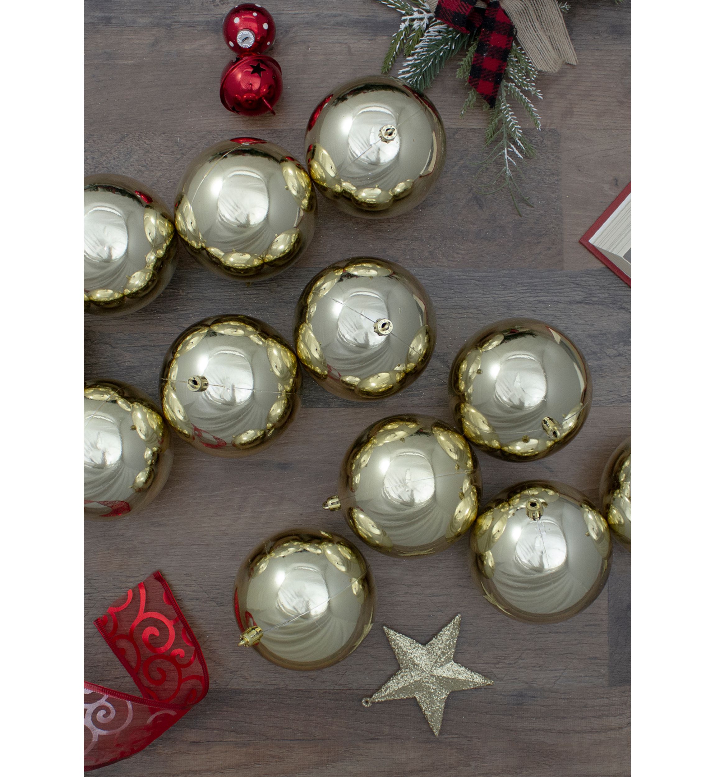 12ct Champagne Gold Shatterproof Shiny Christmas Ball Ornaments 4Inch (100mm)