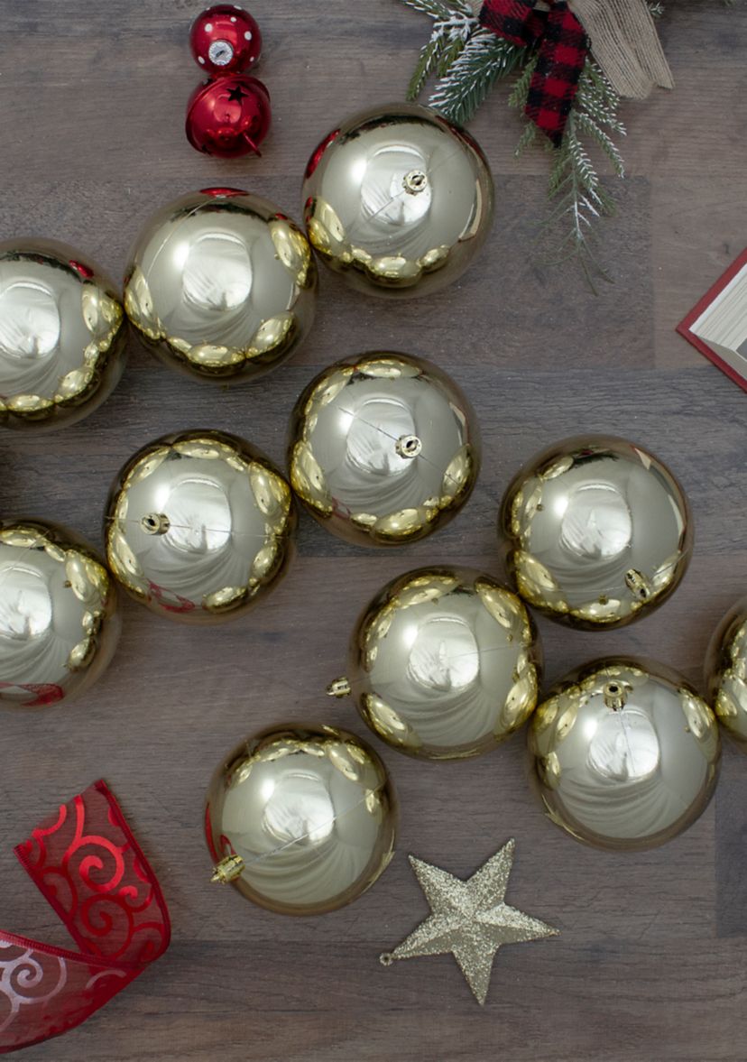 12ct Champagne Gold Shatterproof Shiny Christmas Ball Ornaments 4Inch (100mm)