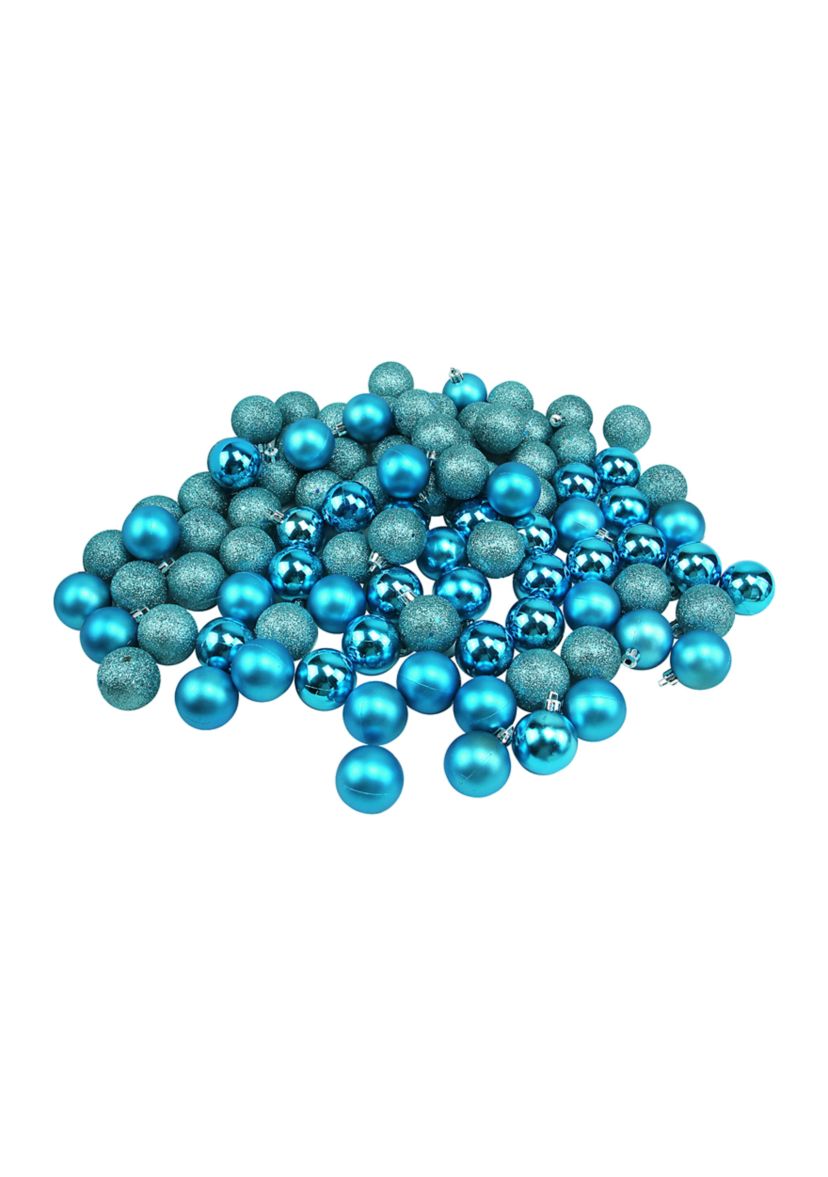 96ct Turquoise Blue Shatterproof 4-Finish Christmas Ball Ornaments 1.5Inch (40mm)