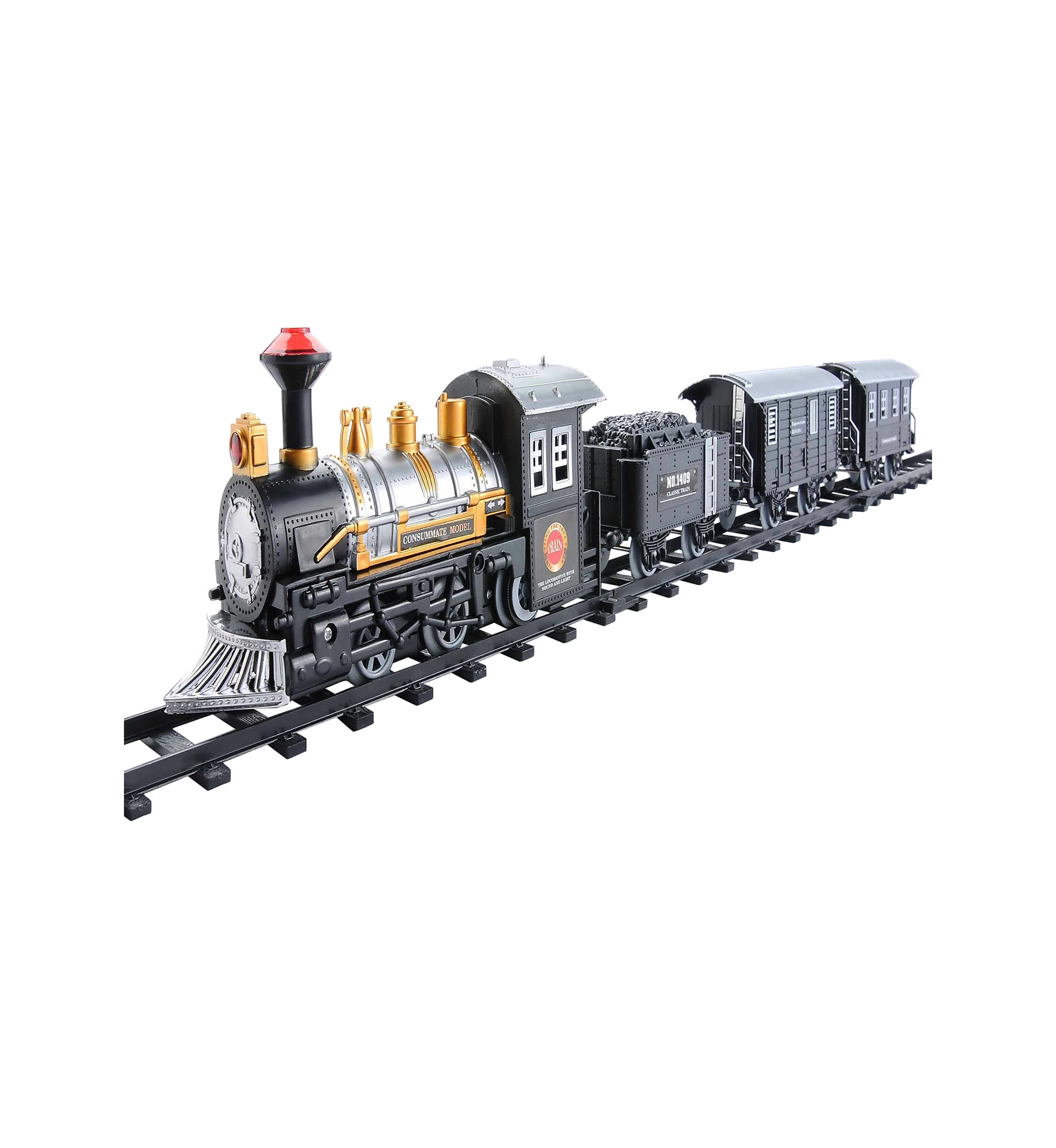 14pc Black Battery Operated Lighted and Animated Classic Train Set
