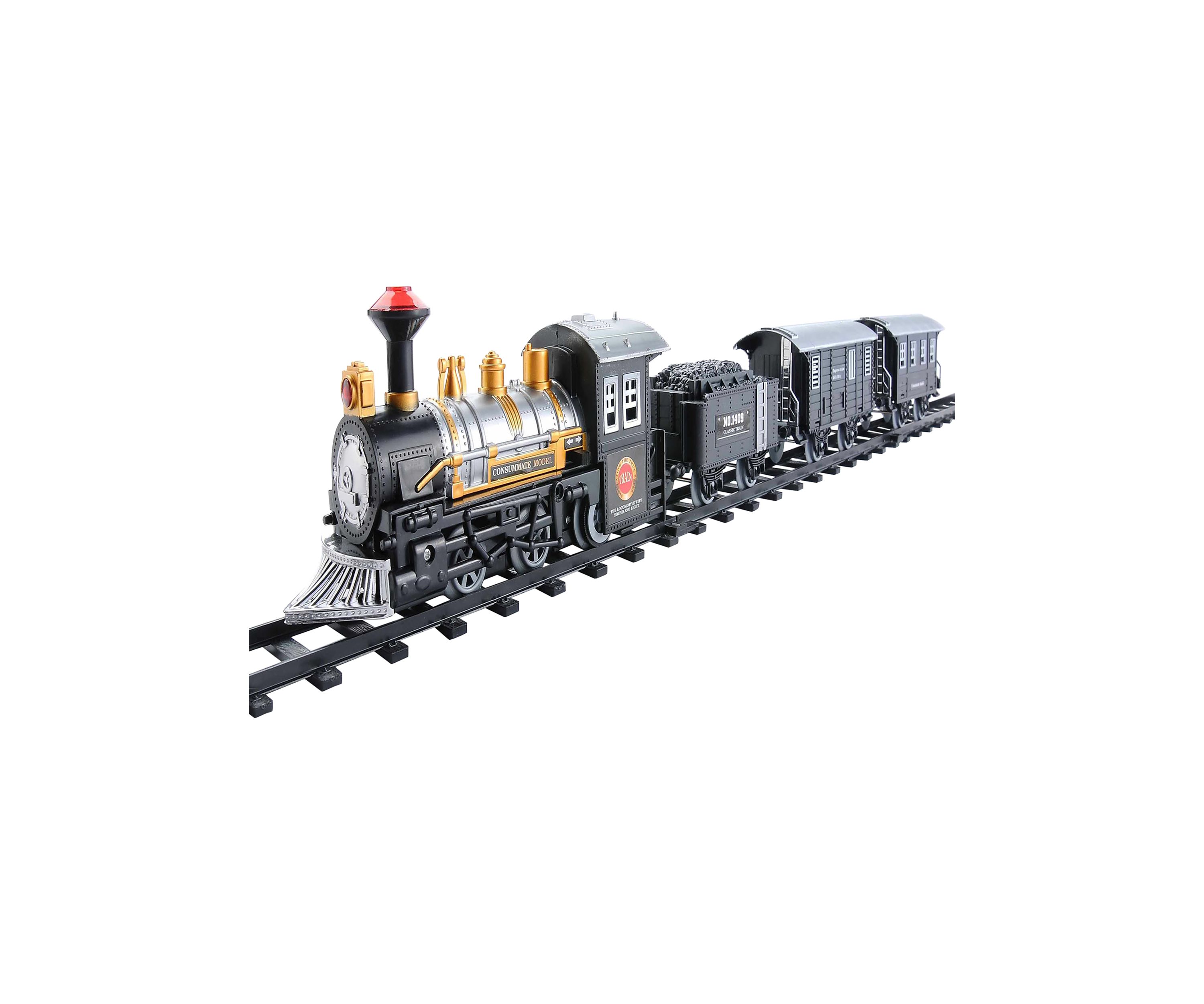 14pc Black Battery Operated Lighted and Animated Classic Train Set