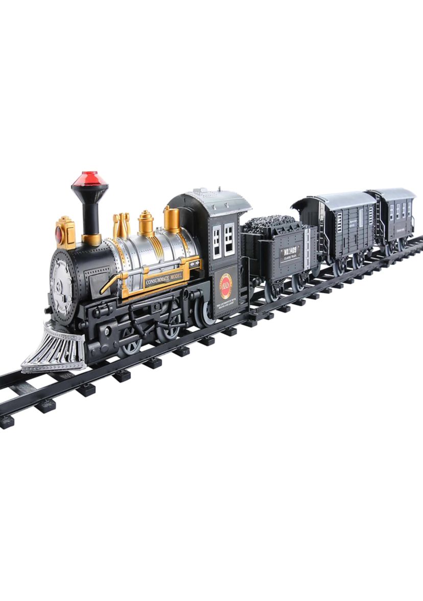 14pc Black Battery Operated Lighted and Animated Classic Train Set