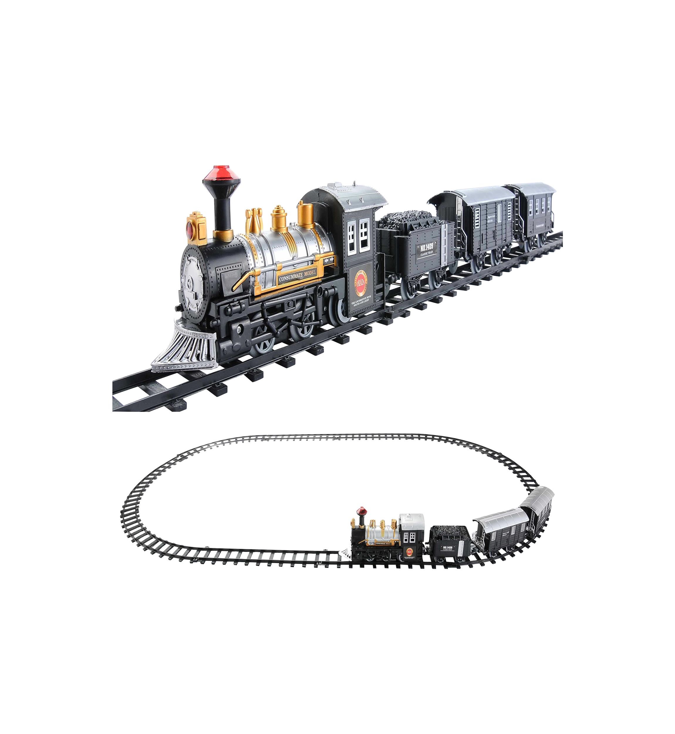 14pc Black Battery Operated Lighted and Animated Classic Train Set