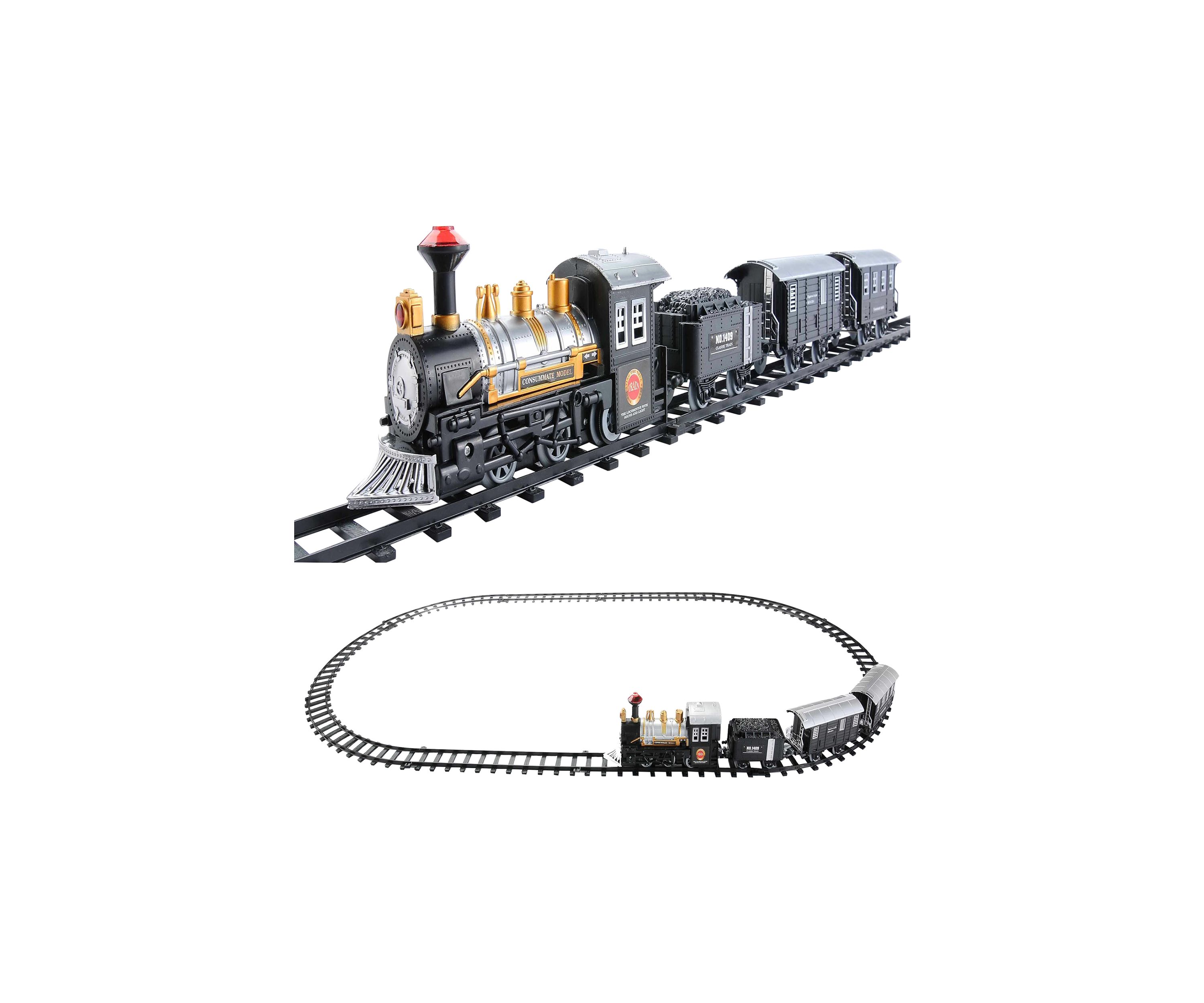 14pc Black Battery Operated Lighted and Animated Classic Train Set