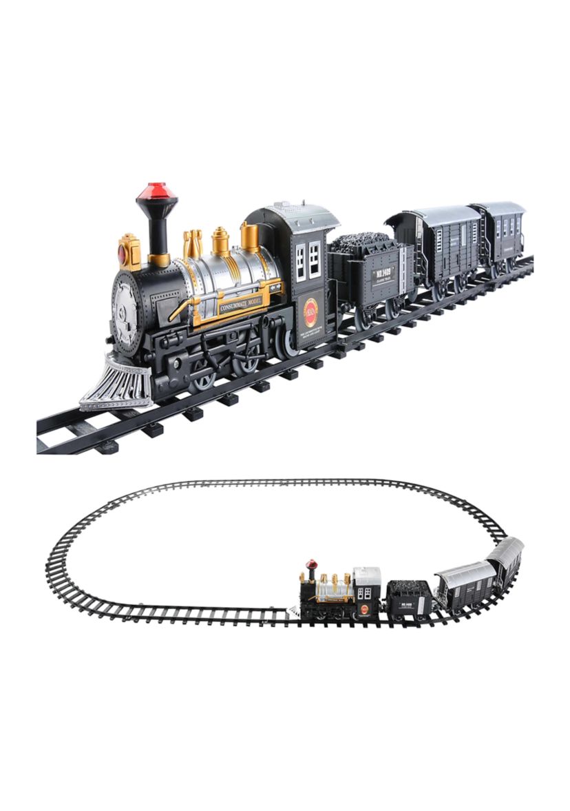14pc Black Battery Operated Lighted and Animated Classic Train Set