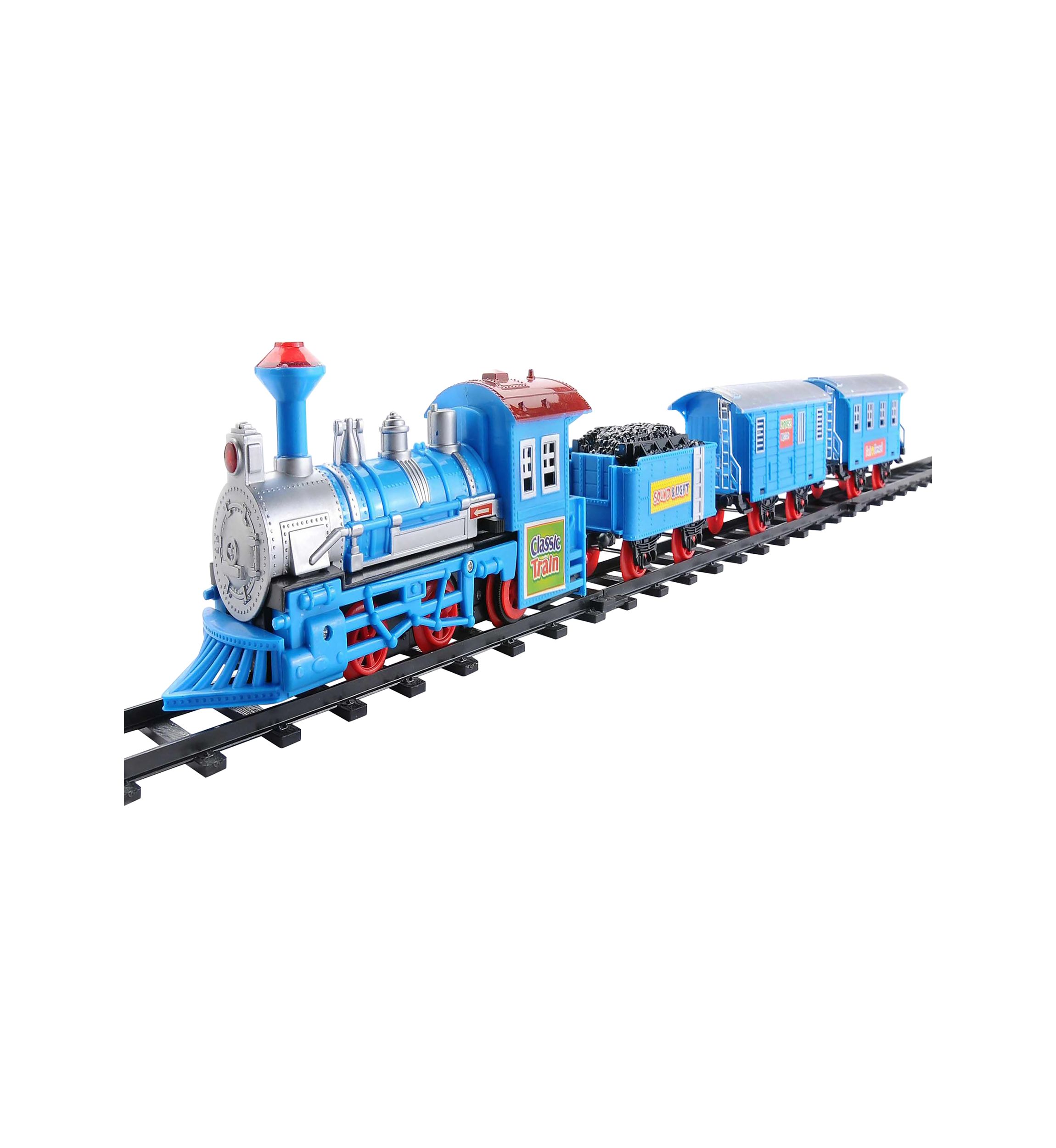 14-Piece Blue Lighted and Animated Classic Cartoon Train Set with Sound