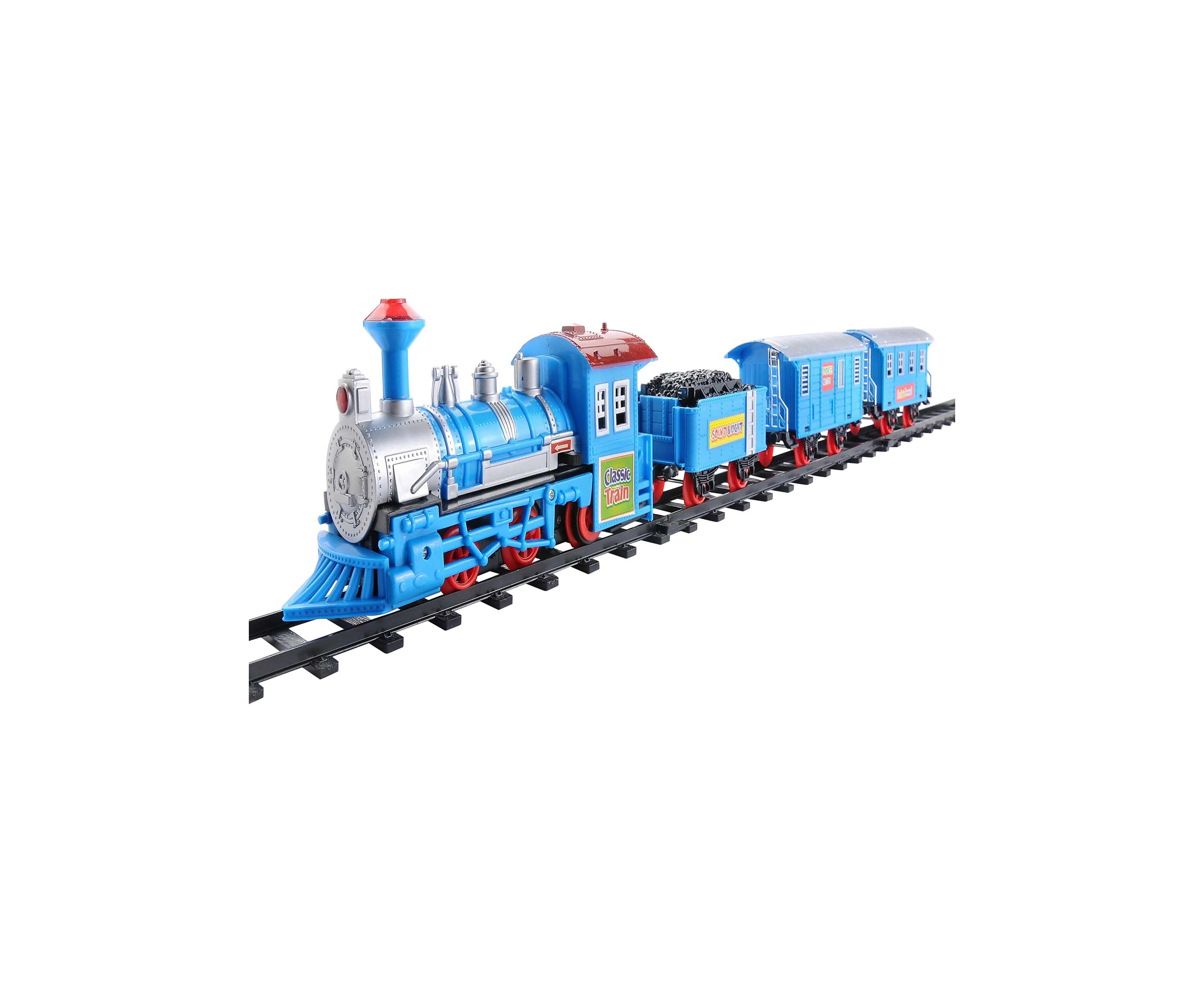 14-Piece Blue Lighted and Animated Classic Cartoon Train Set with Sound