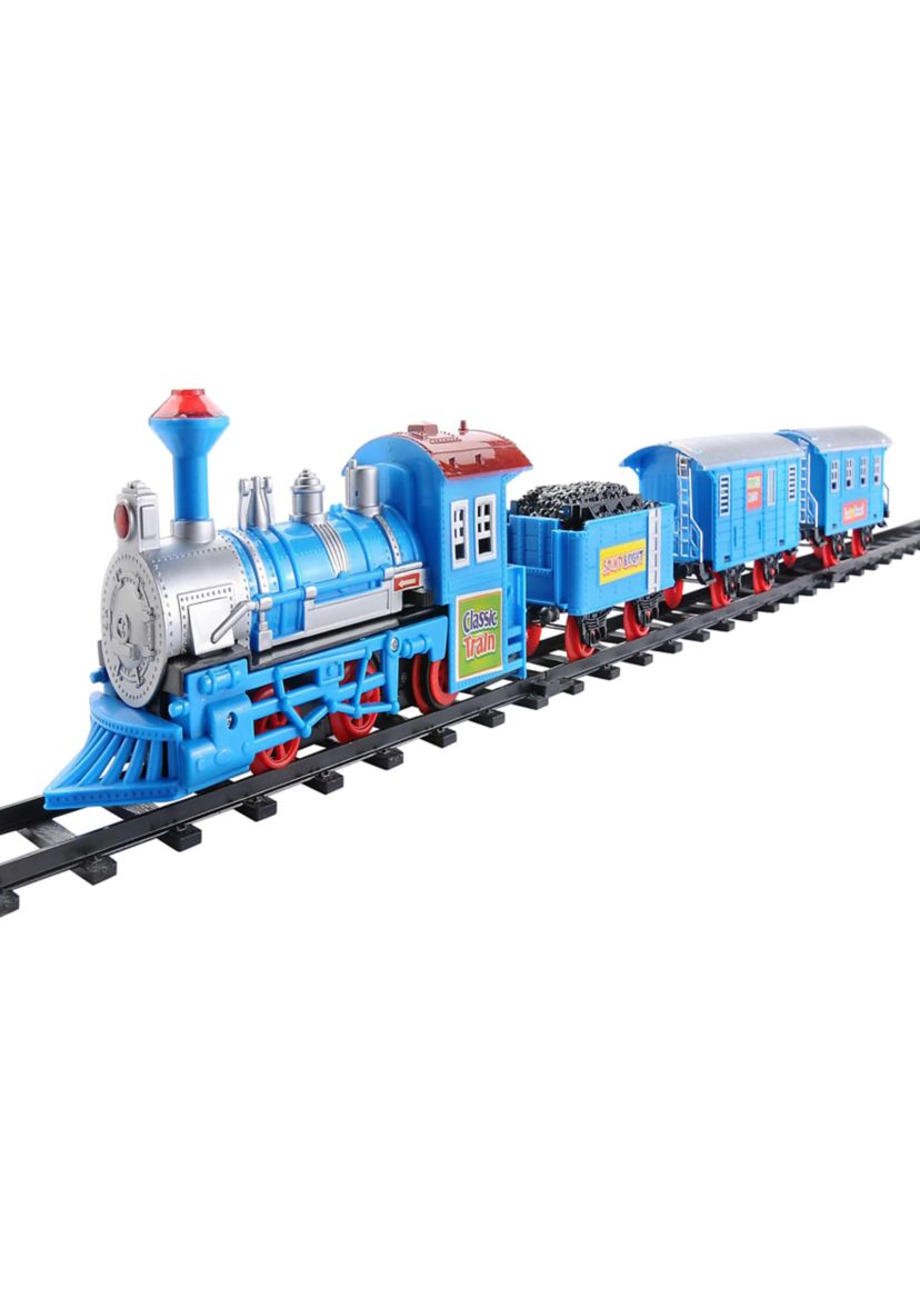 14-Piece Blue Lighted and Animated Classic Cartoon Train Set with Sound