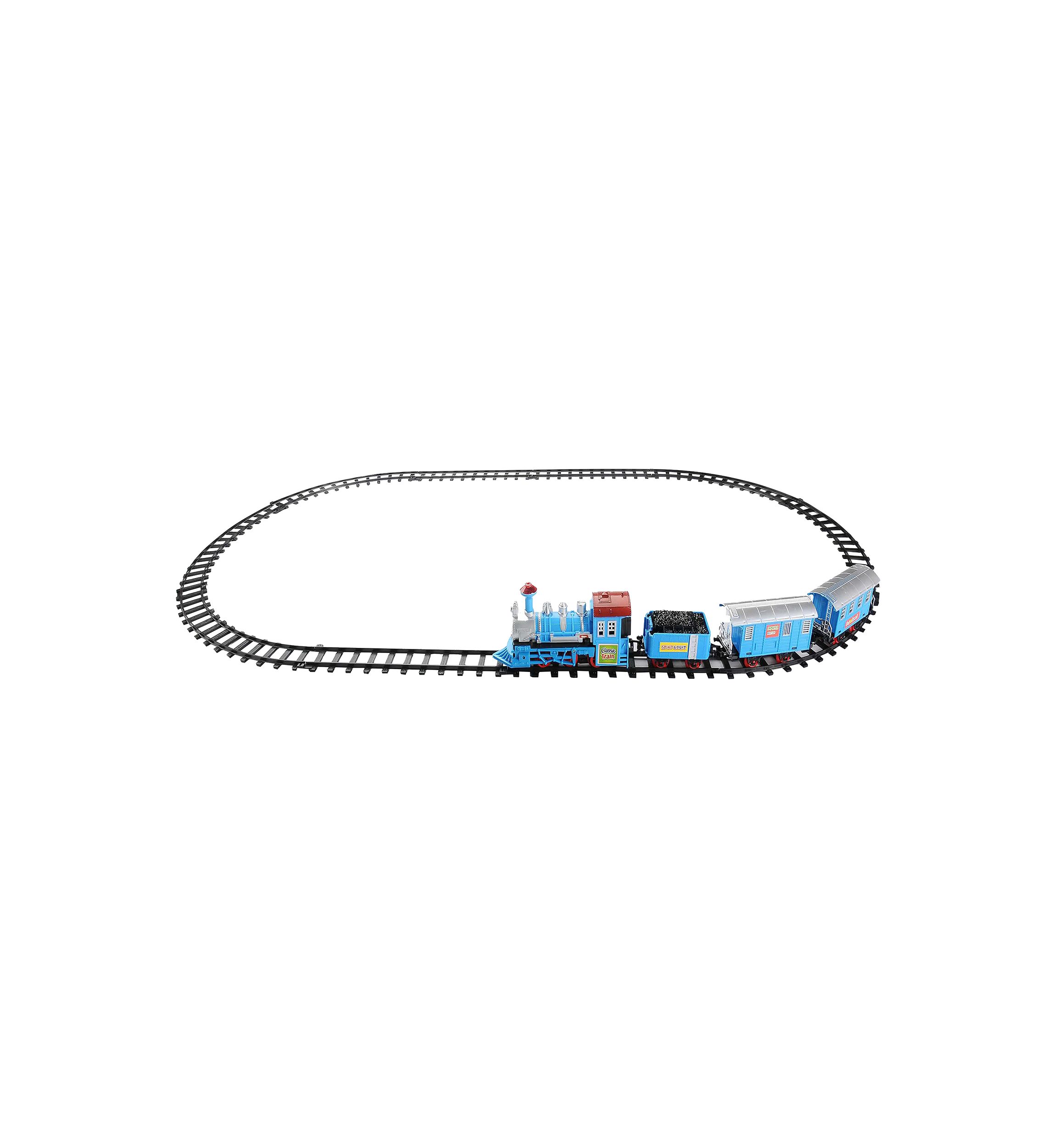14-Piece Blue Lighted and Animated Classic Cartoon Train Set with Sound