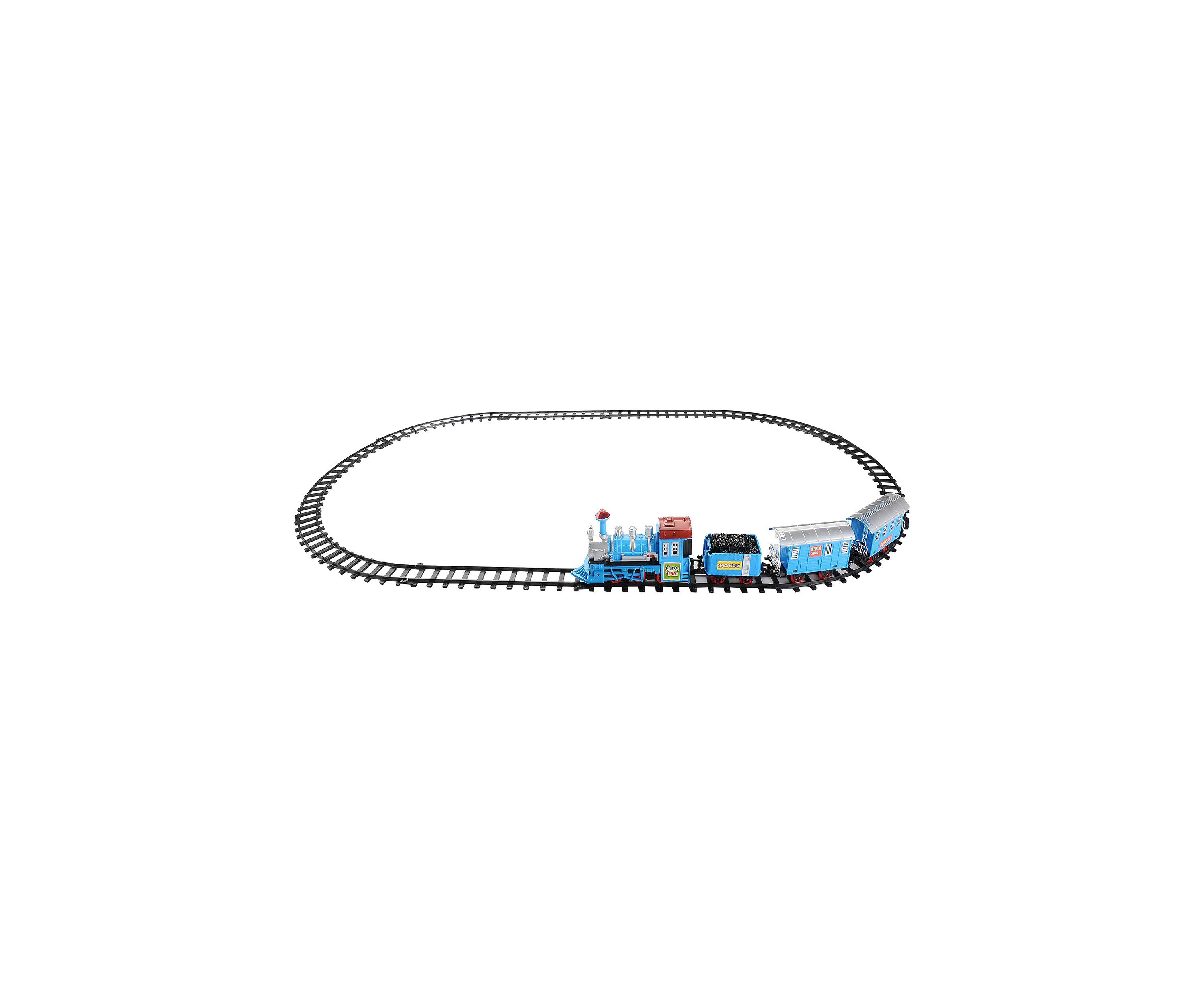 14-Piece Blue Lighted and Animated Classic Cartoon Train Set with Sound