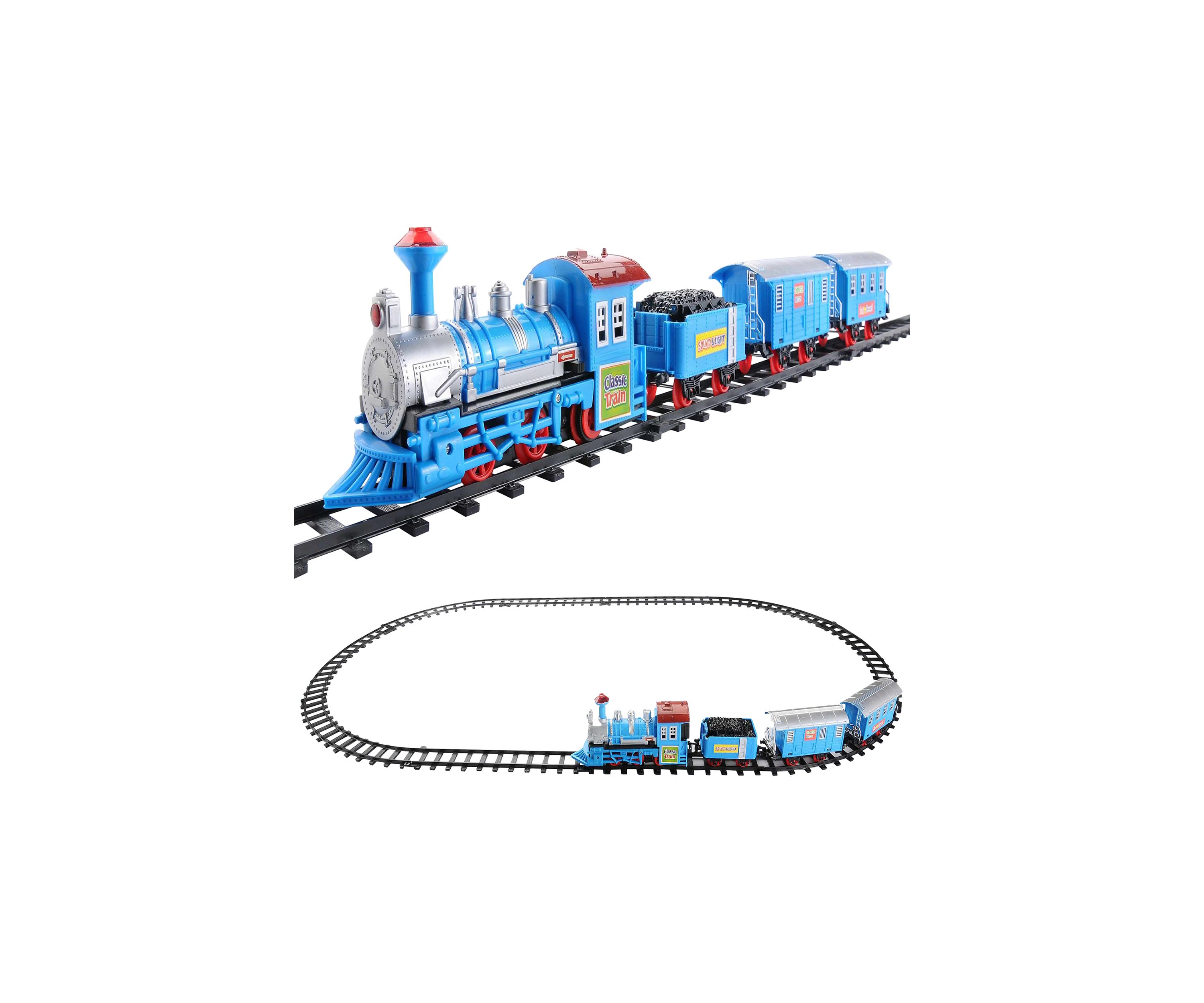 14-Piece Blue Lighted and Animated Classic Cartoon Train Set with Sound