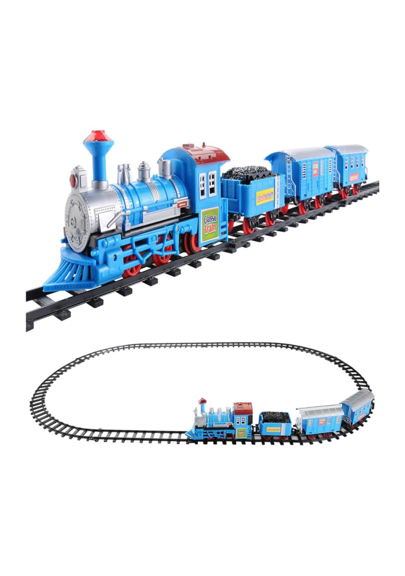 14-Piece Blue Lighted and Animated Classic Cartoon Train Set with Sound
