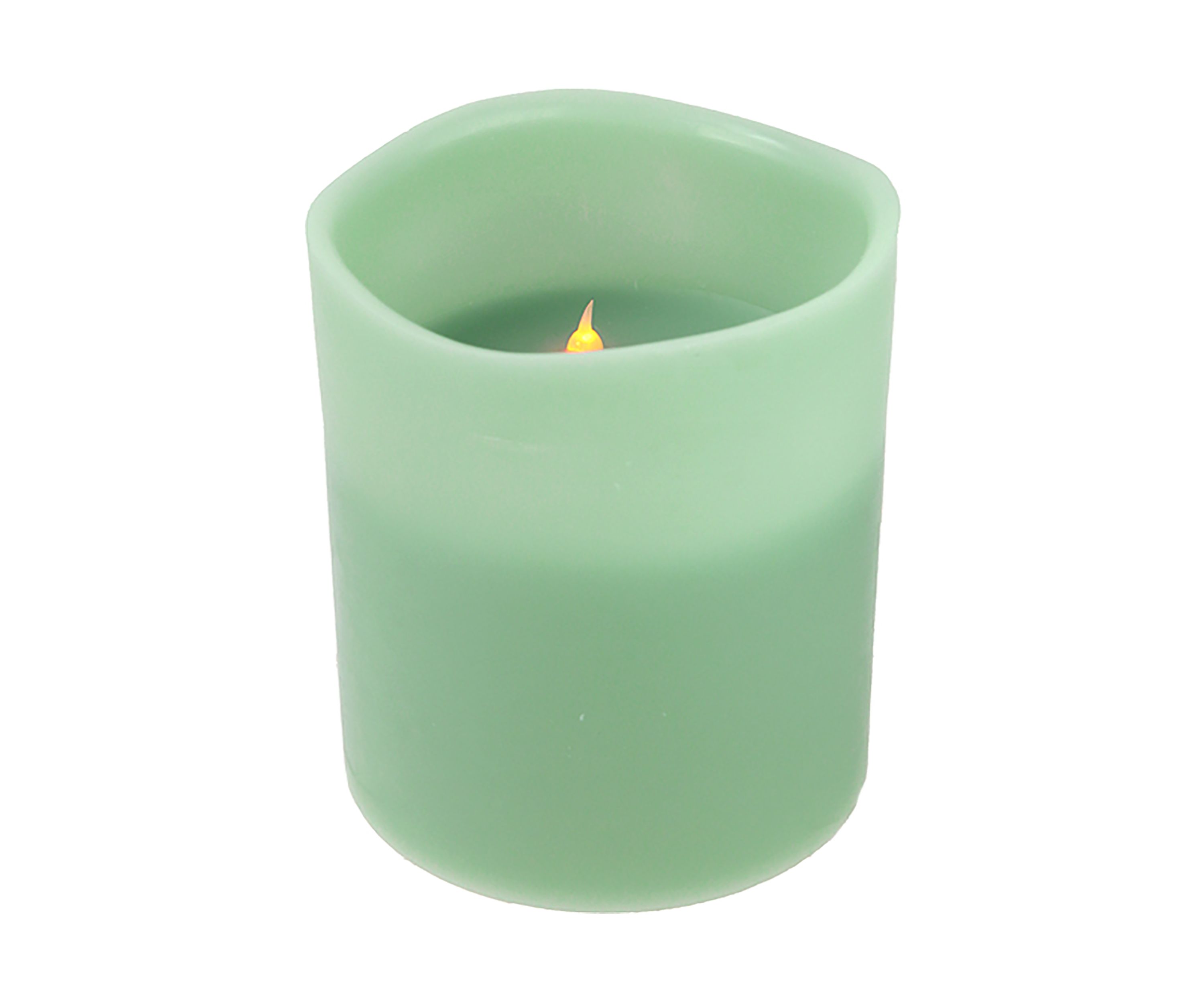 8Inch Sage Green Battery Operated Flameless LED Lighted 3-Wick Flickering Wax Christmas Pillar Candle