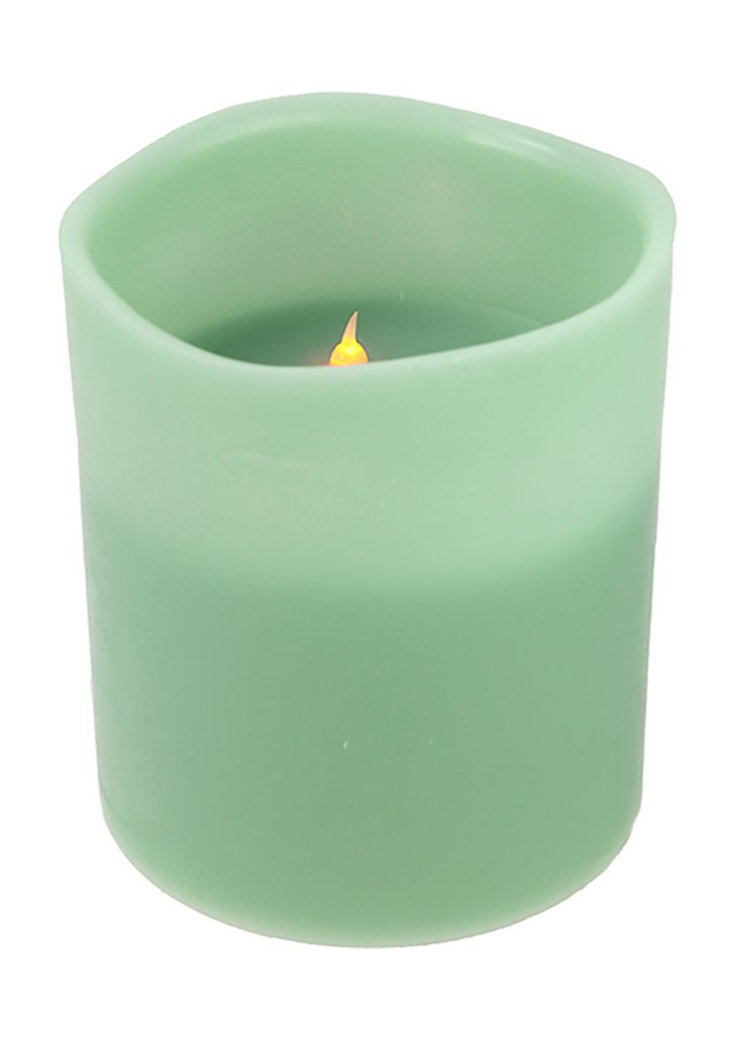 8Inch Sage Green Battery Operated Flameless LED Lighted 3-Wick Flickering Wax Christmas Pillar Candle