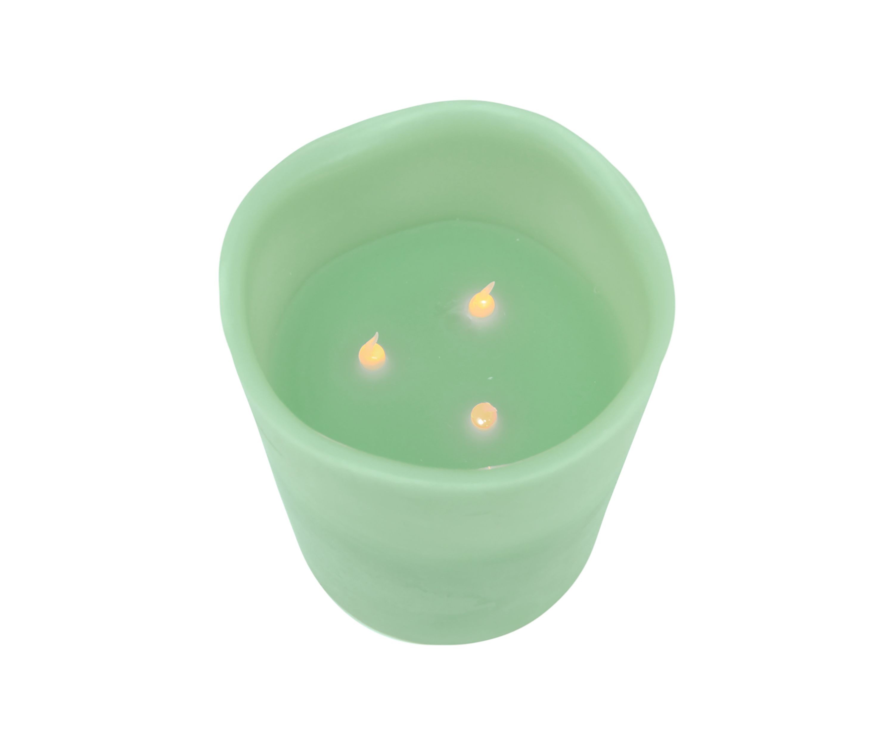 8Inch Sage Green Battery Operated Flameless LED Lighted 3-Wick Flickering Wax Christmas Pillar Candle