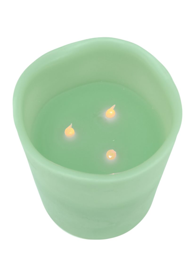 8Inch Sage Green Battery Operated Flameless LED Lighted 3-Wick Flickering Wax Christmas Pillar Candle