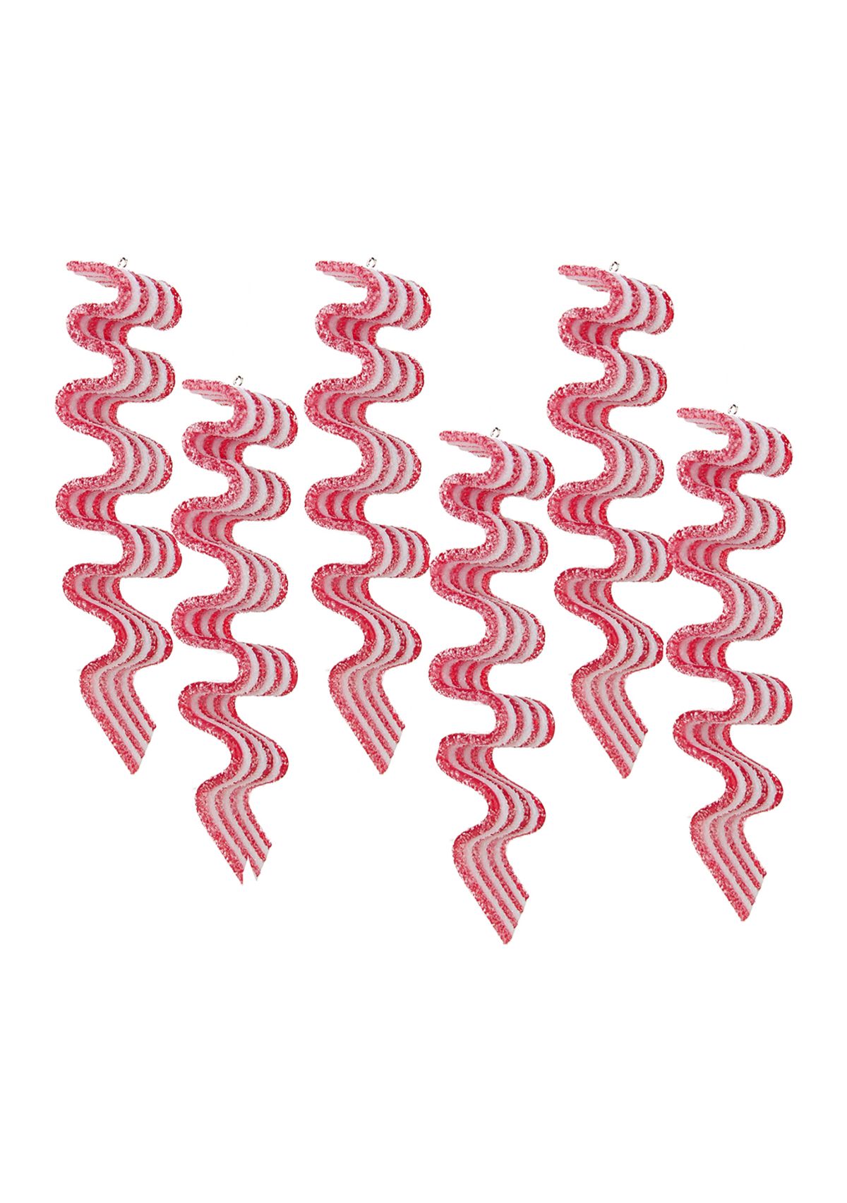 6ct Red and White Sugar Coated Ribbon Candy Christmas Ornaments 5.75Inch