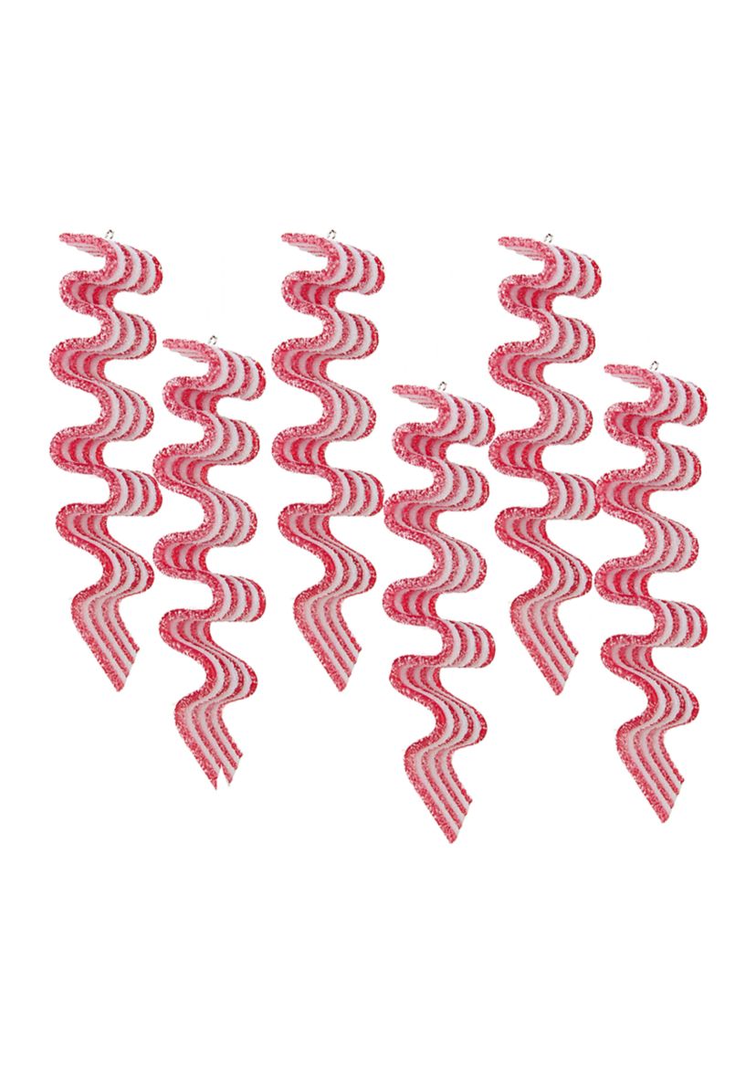 6ct Red and White Sugar Coated Ribbon Candy Christmas Ornaments 5.75Inch